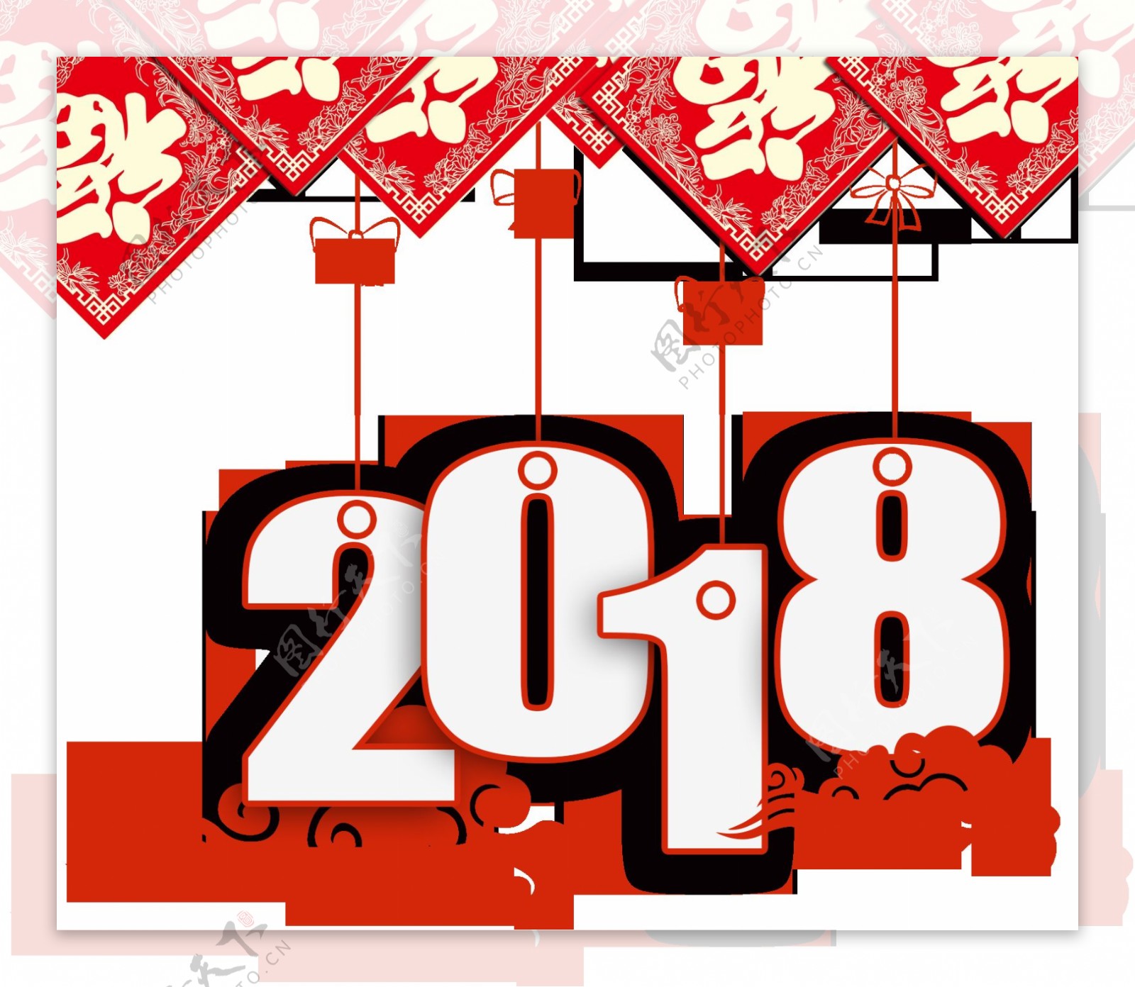 2018新年红色喜庆透明素材合集