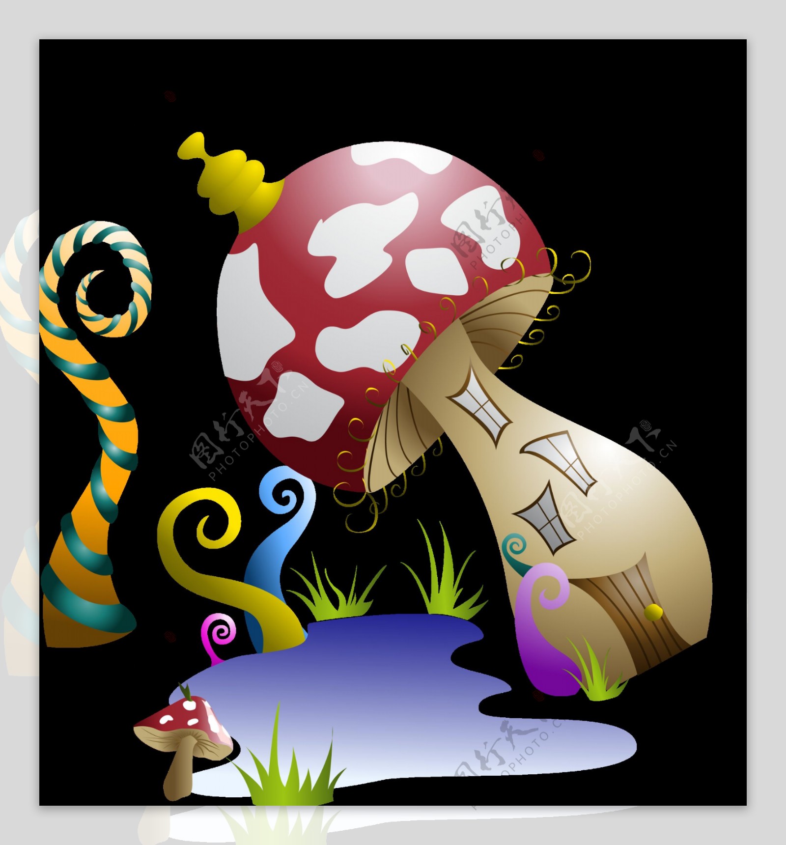 卡通童话蘑菇城堡图案元素