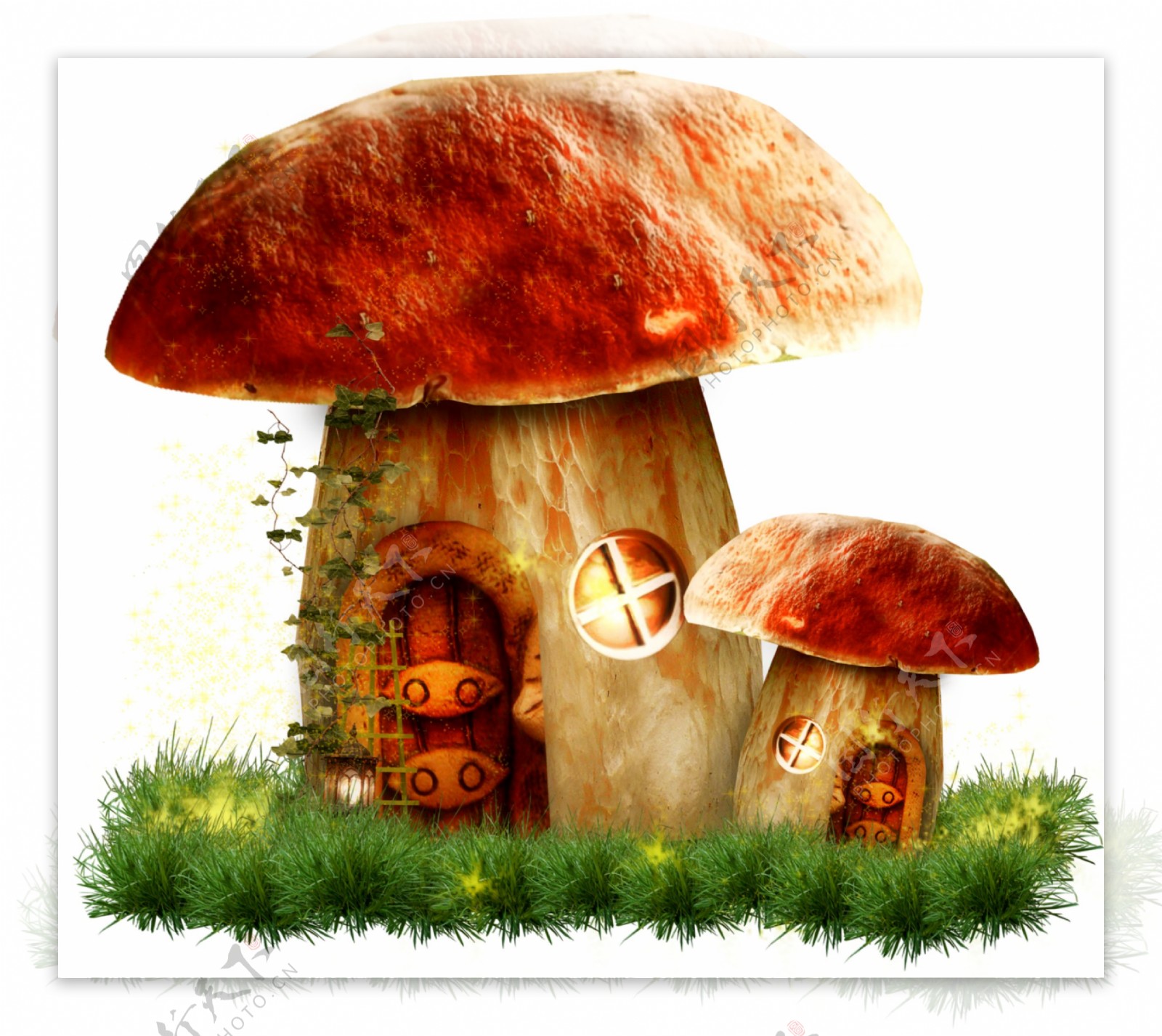 唯美童话蘑菇城堡图案元素