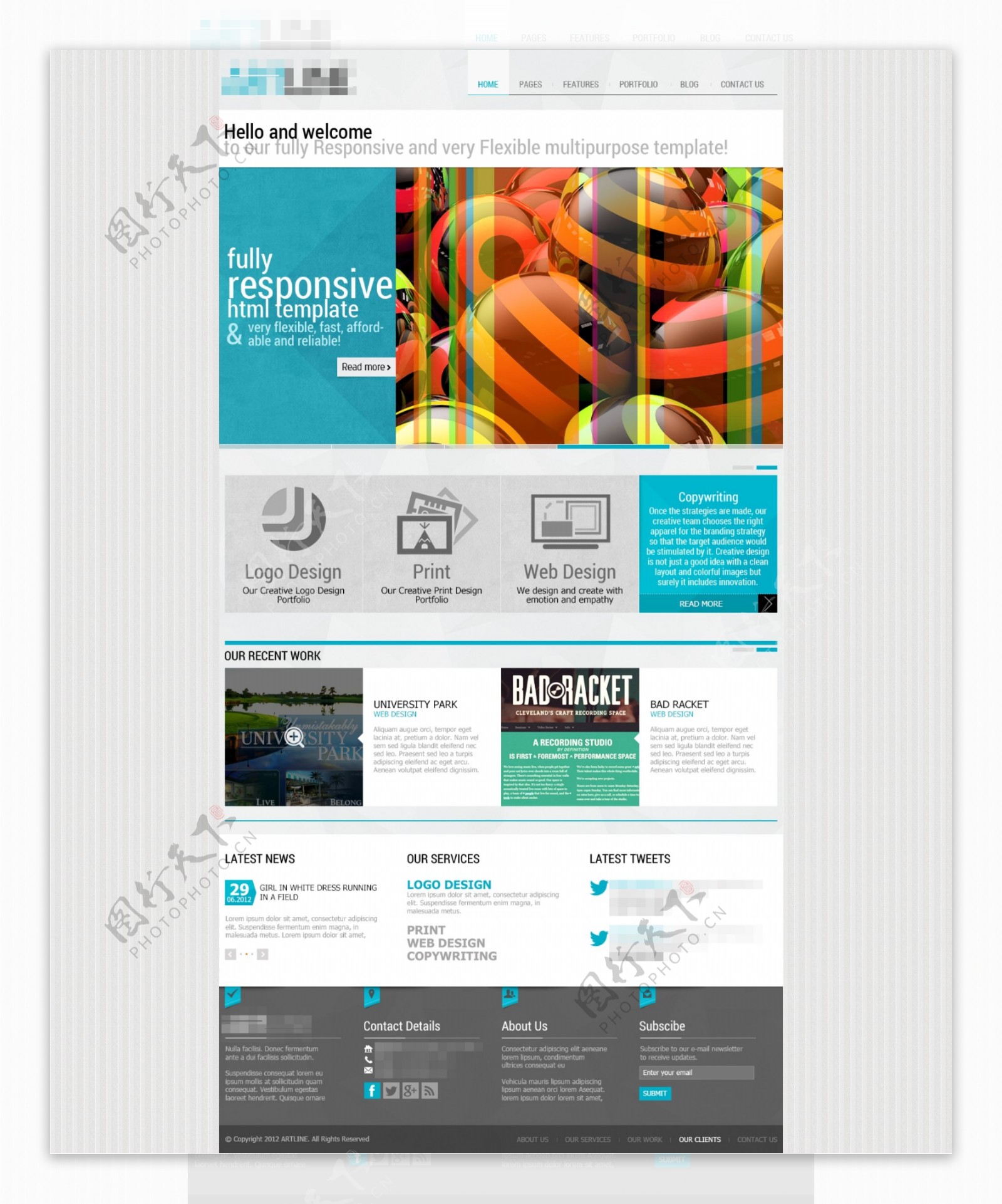 蓝色的企业抽象科技商务印刷网站首页设计