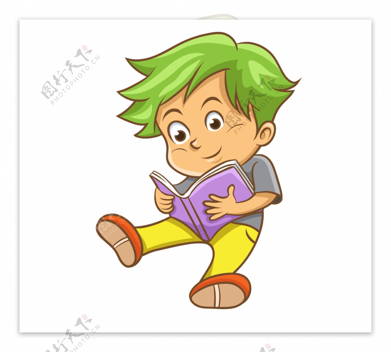 卡通小男孩看书png元素