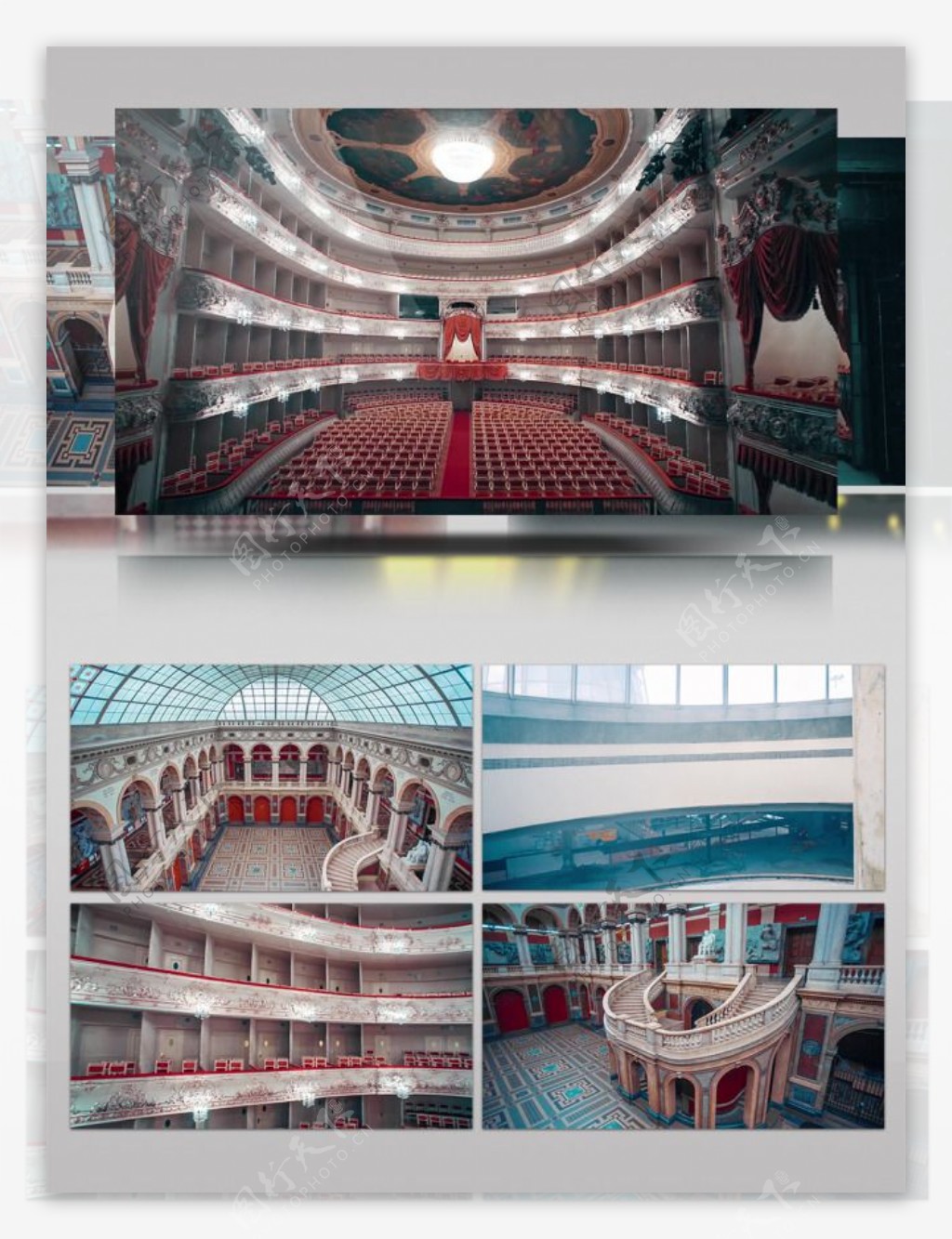俄罗斯城市建筑歌剧院无人机拍摄内部空间