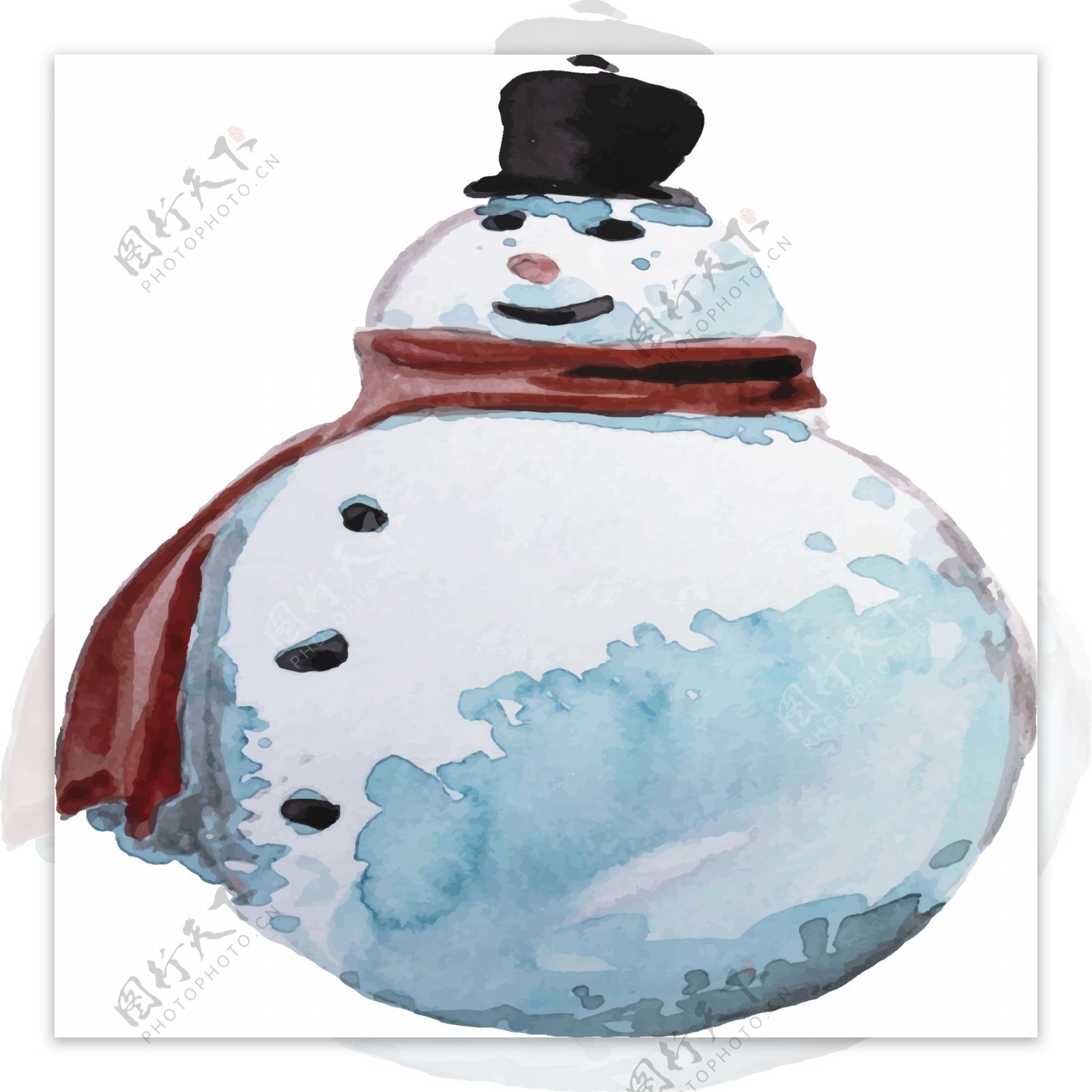手绘水彩胖嘟嘟的雪人透明素材卡通