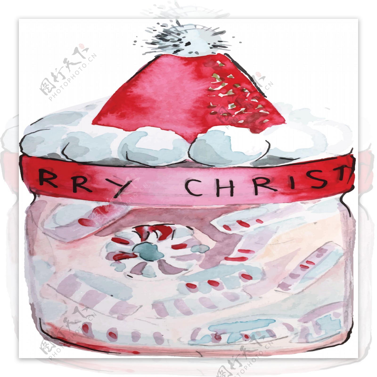 手绘圣诞糖果罐子透明素材卡通