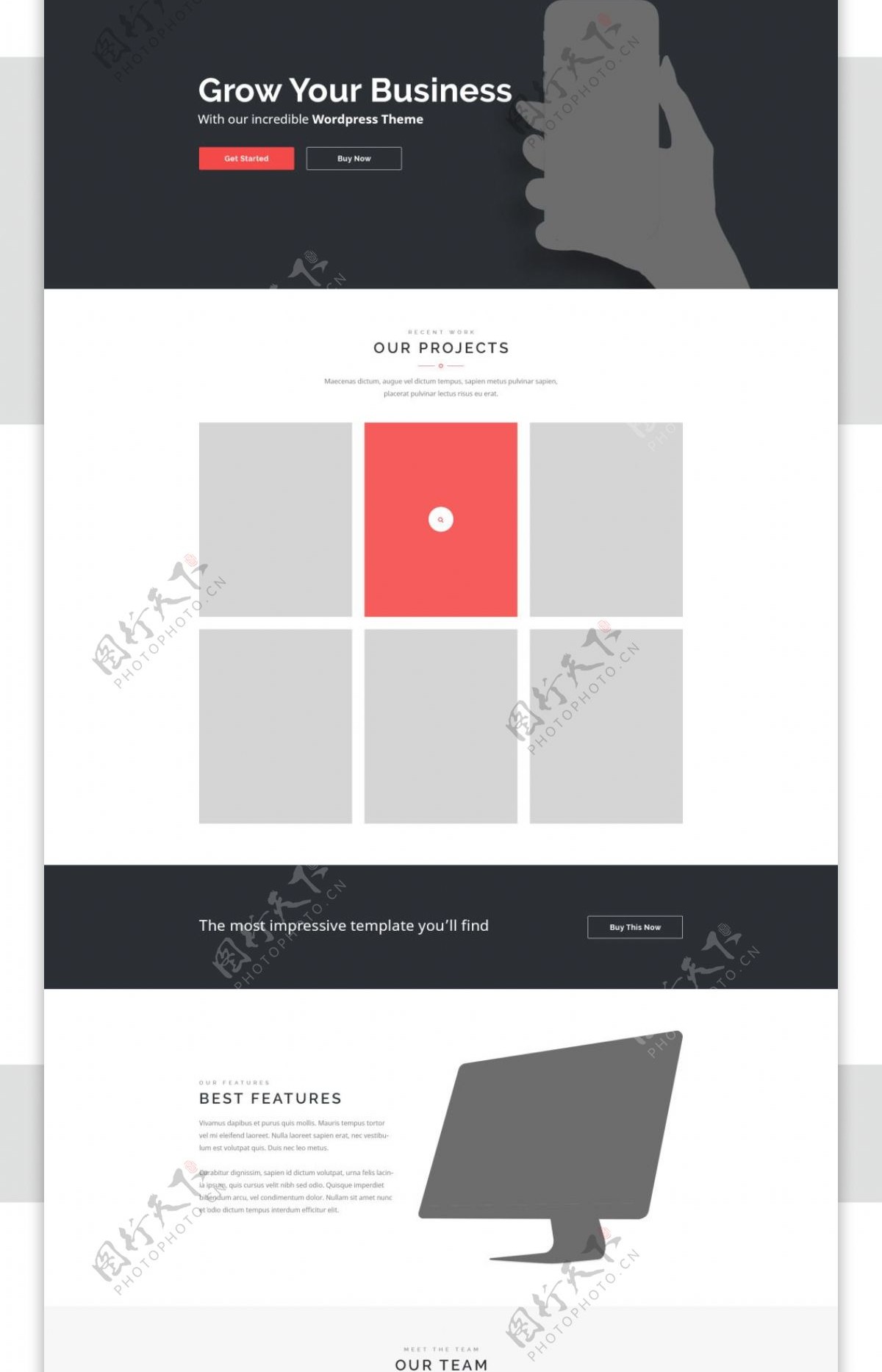 灰色创意设计网站主页模板