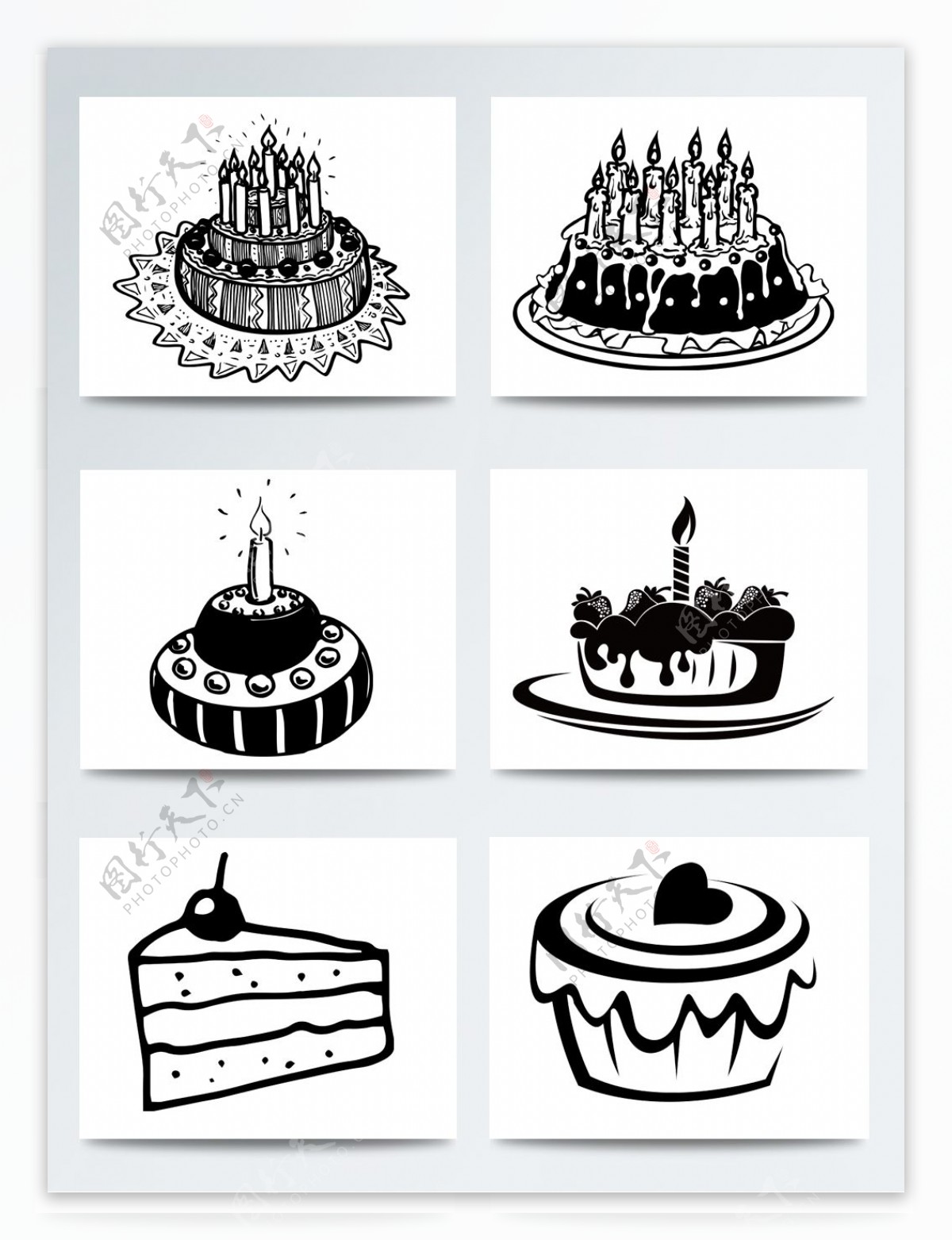 高清免扣手绘素描生日蛋糕甜品PNG素材