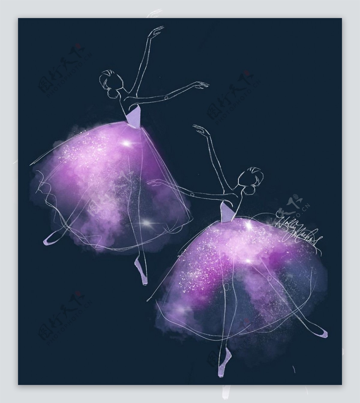 紫色舞蹈晚礼服设计效果图