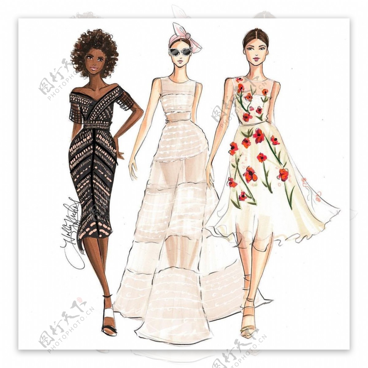 三款时尚连衣裙设计图