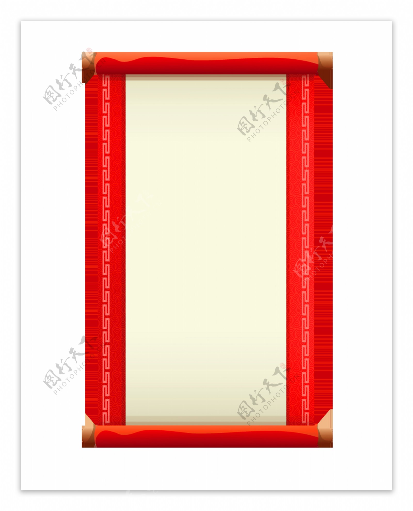 红色复古扁平卷轴装饰素材