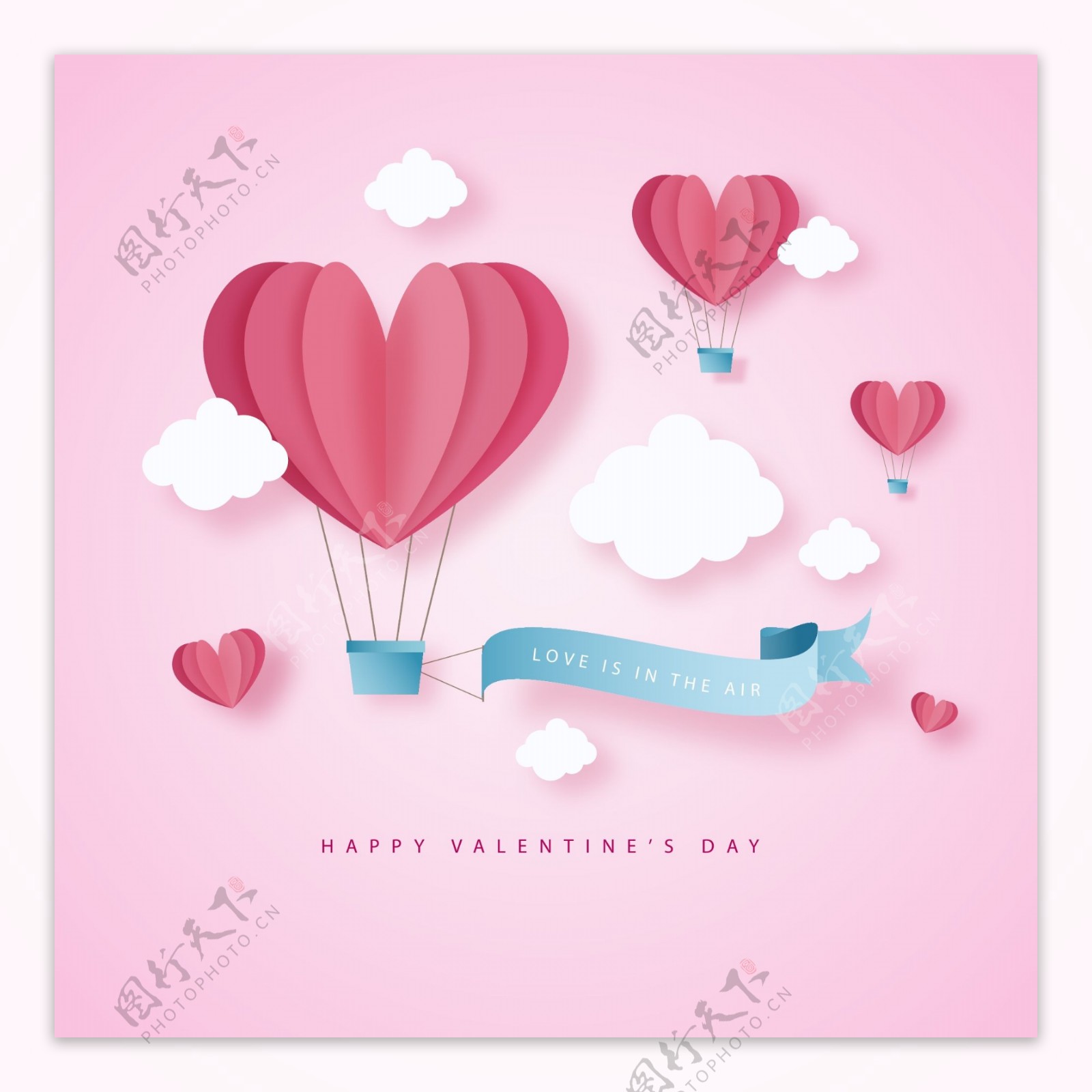 浪漫的情人节热气球插画