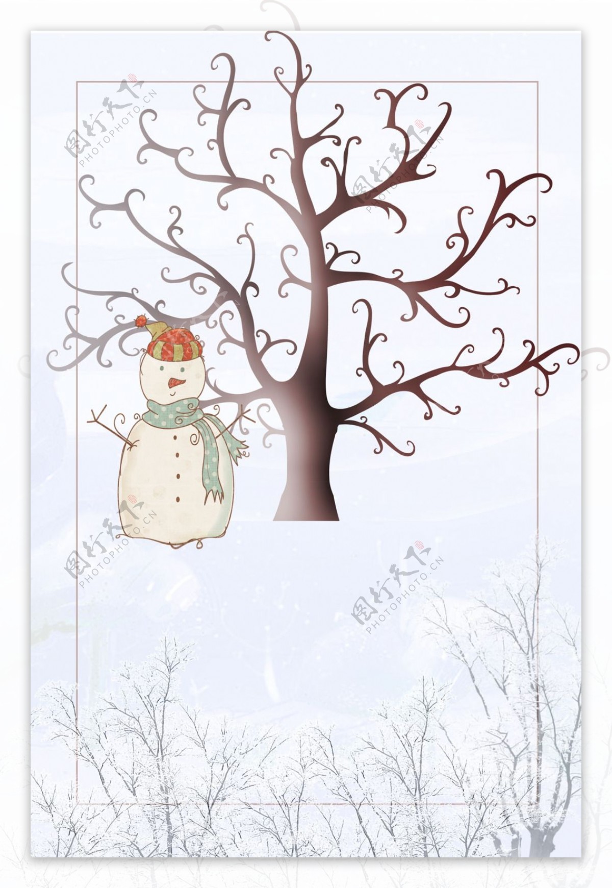 枯树圣诞雪人海报背景设计