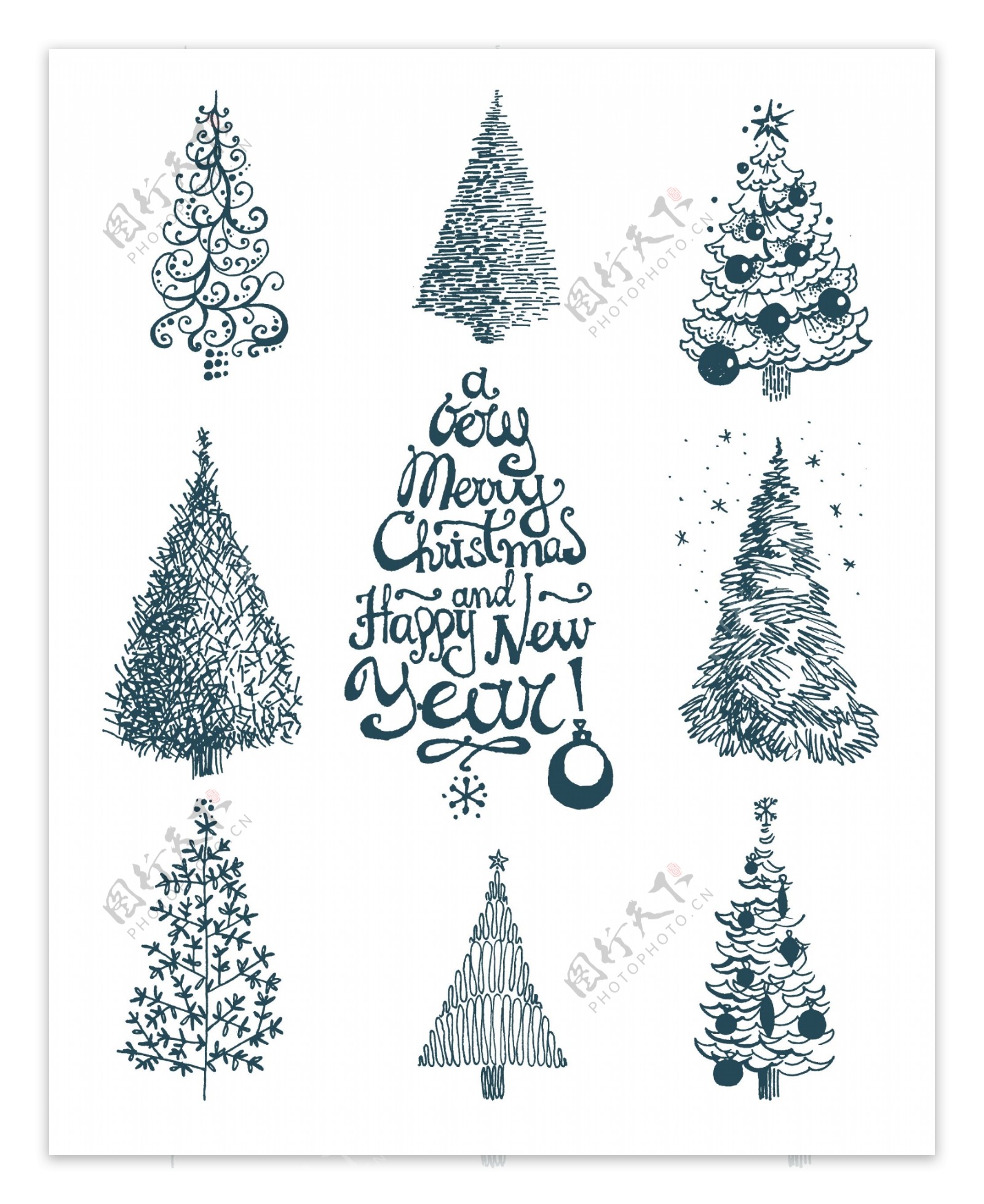 冰蓝圣诞树卡通素材