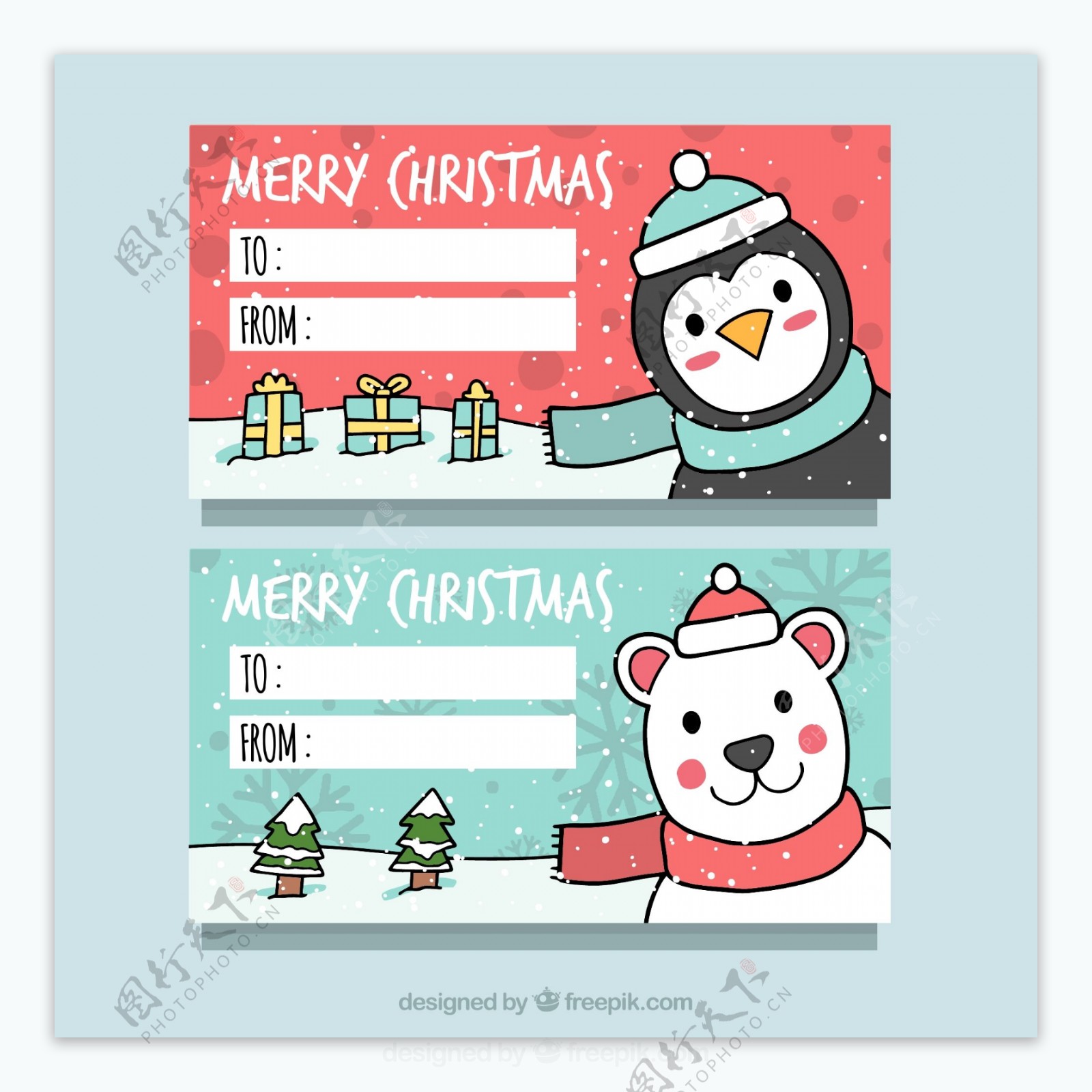 2款可爱圣诞元素留言卡矢量素材