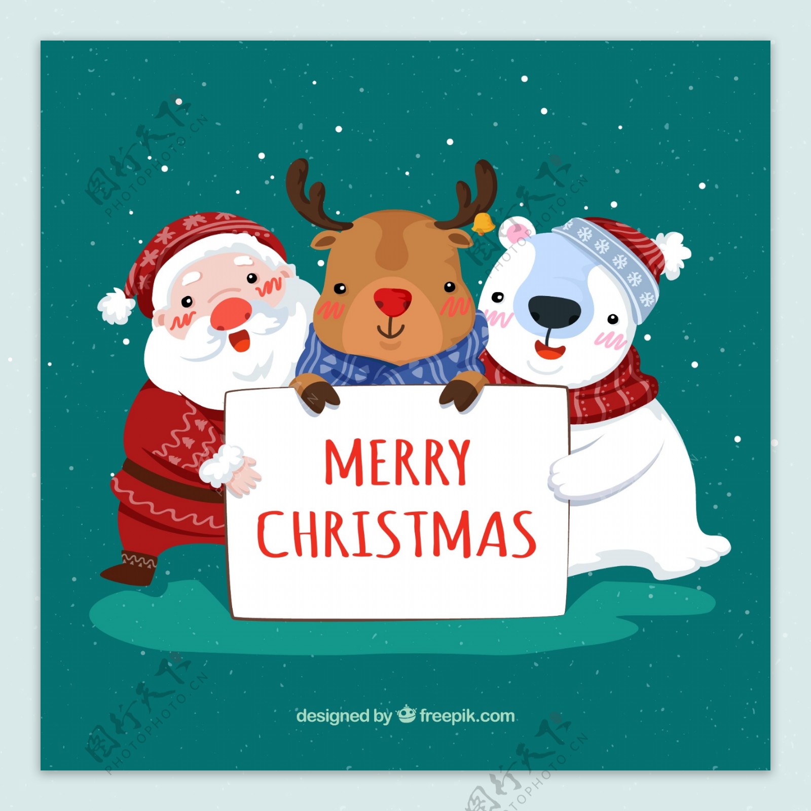 可爱圣诞老人驯鹿和北极熊矢量图