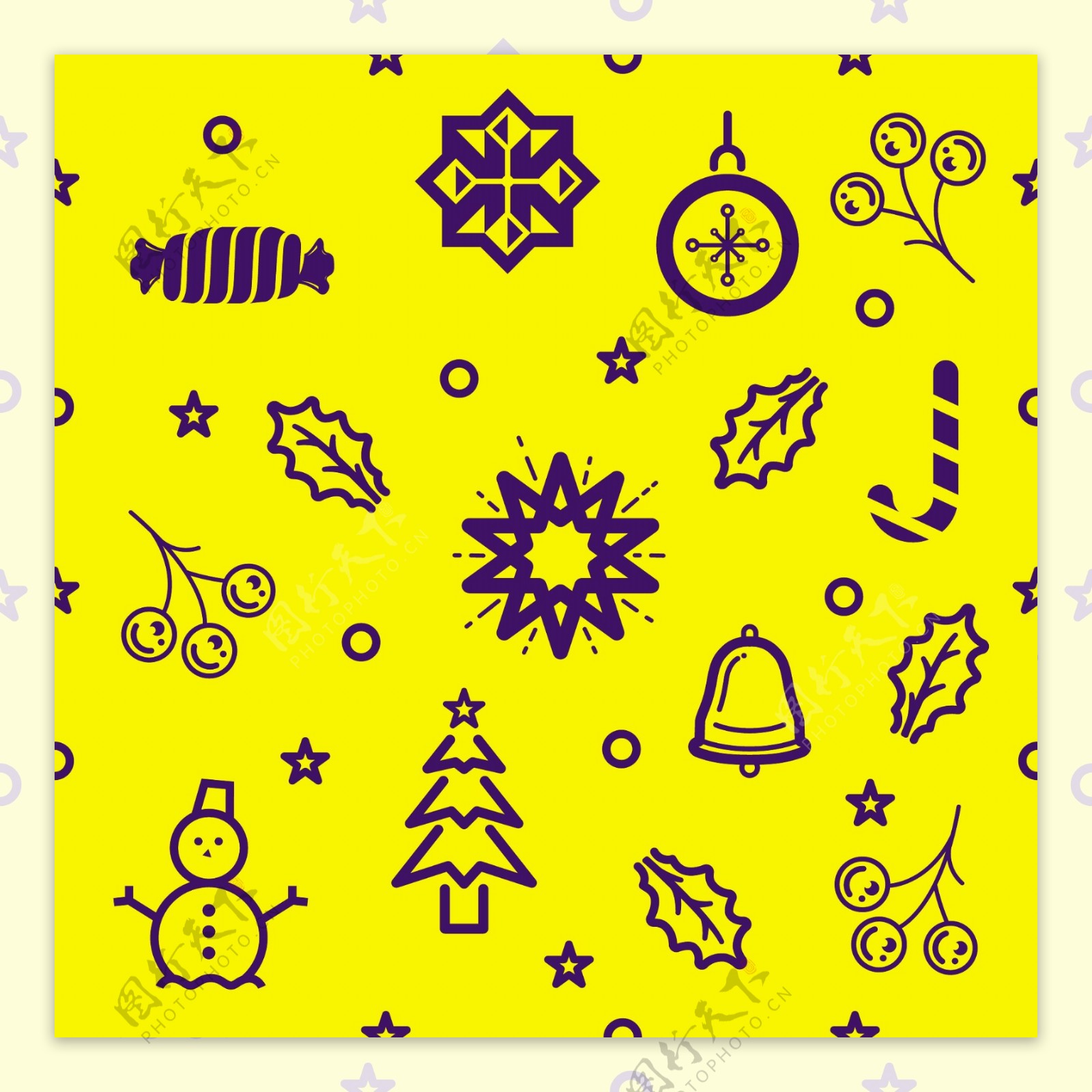 黄色圣诞节花纸元素设计