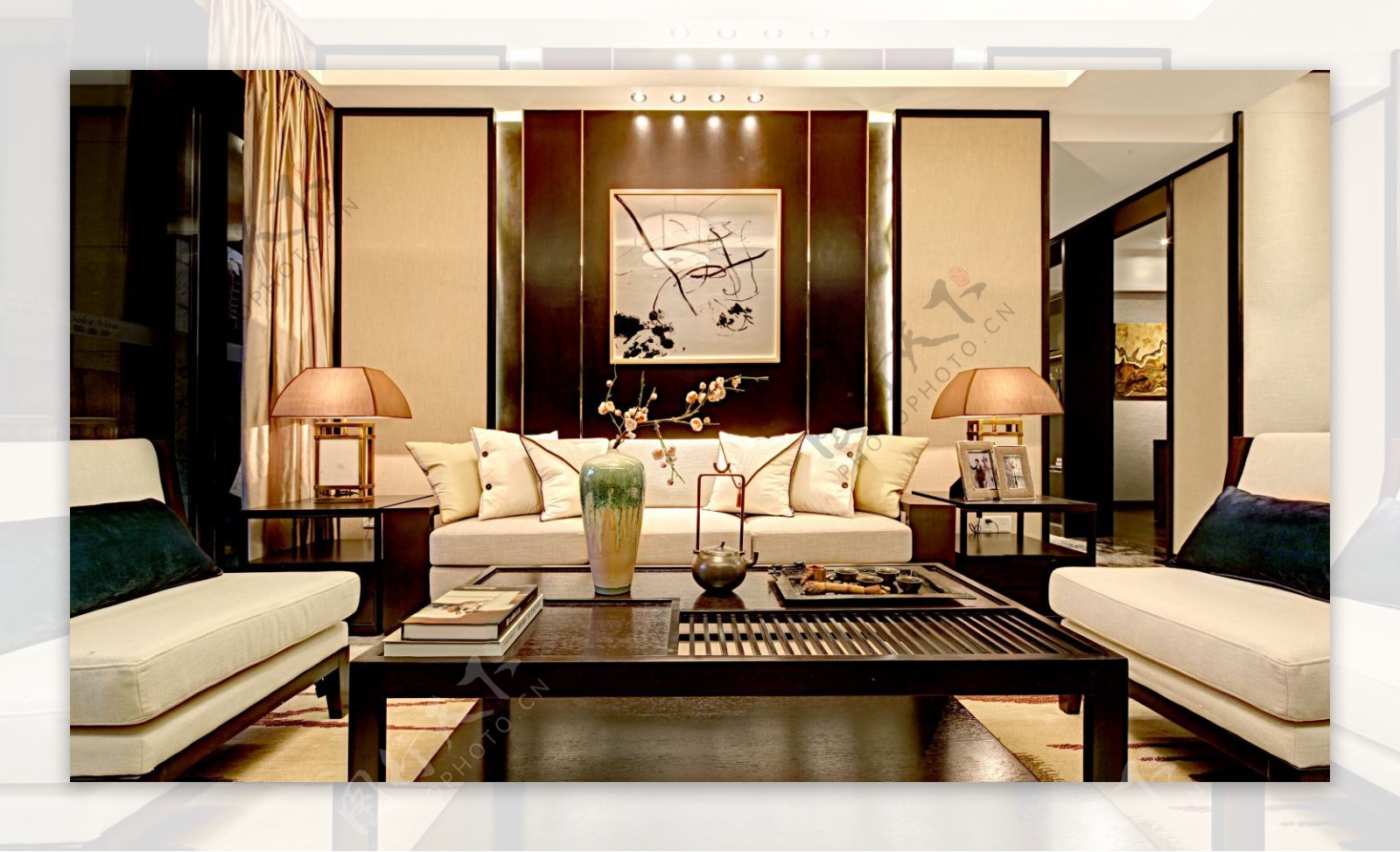 美式客厅方形木质茶几装修效果图
