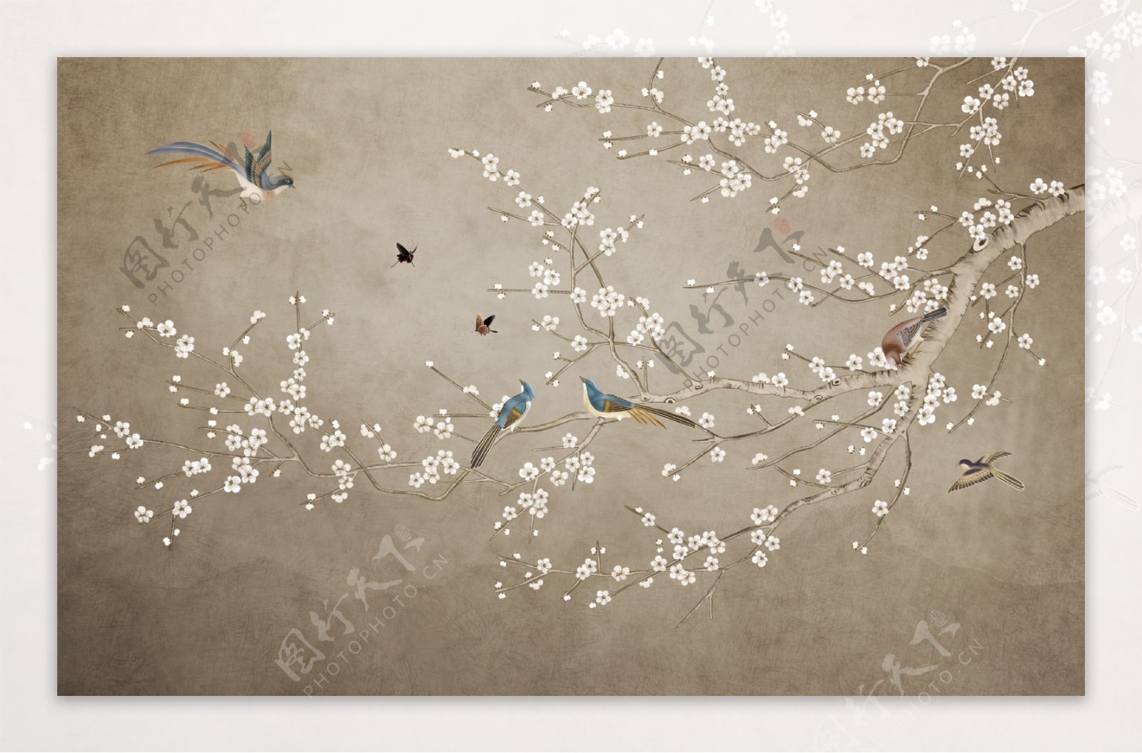中式工笔花鸟喜鹊复古美式背景