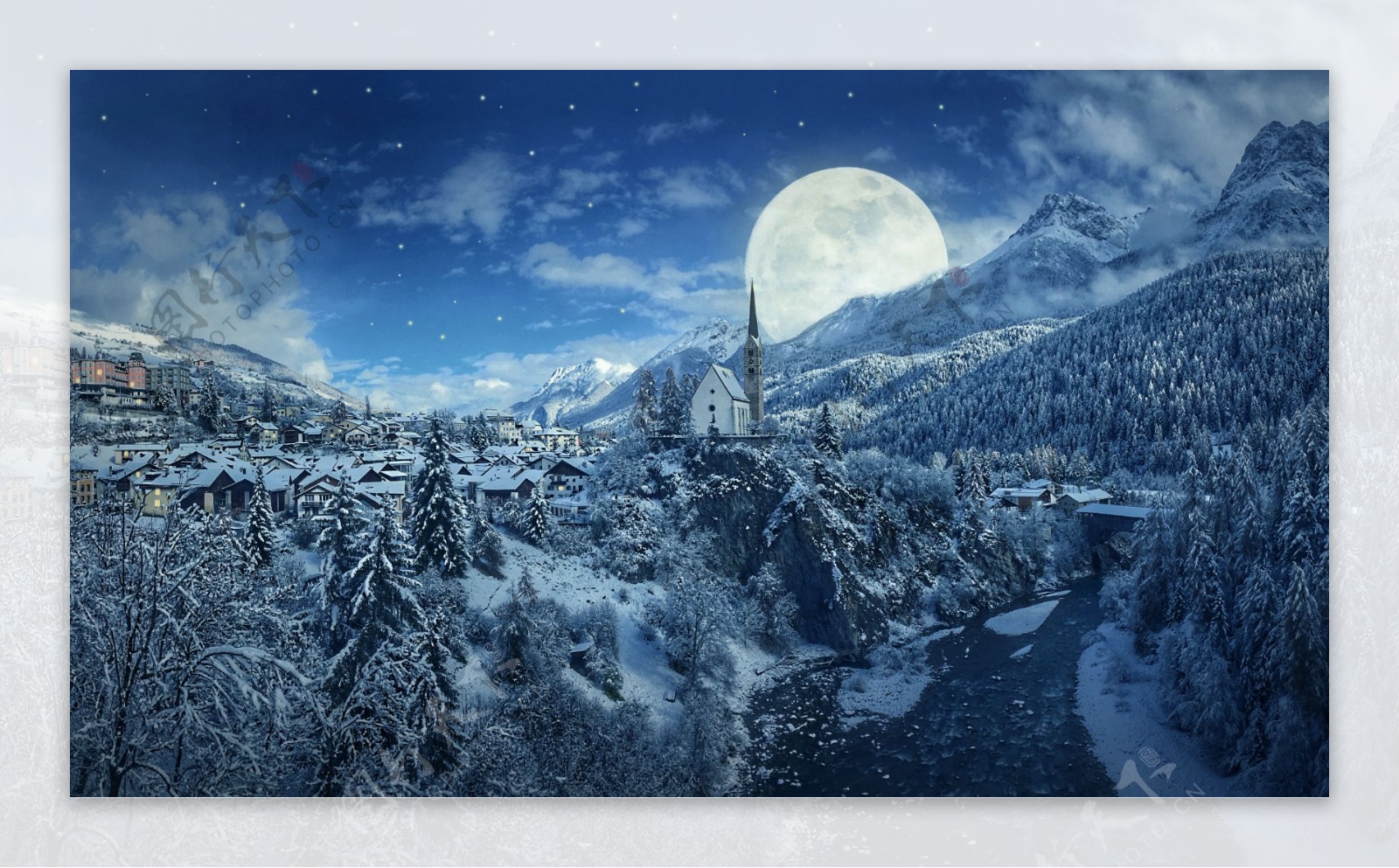 冬天夜景背景图片素材
