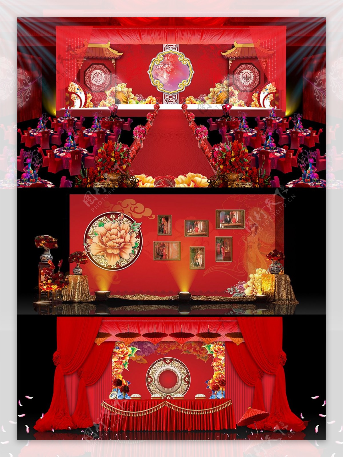 大红牡丹中国风婚礼