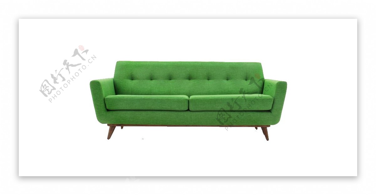 绿色布艺双人沙发png元素