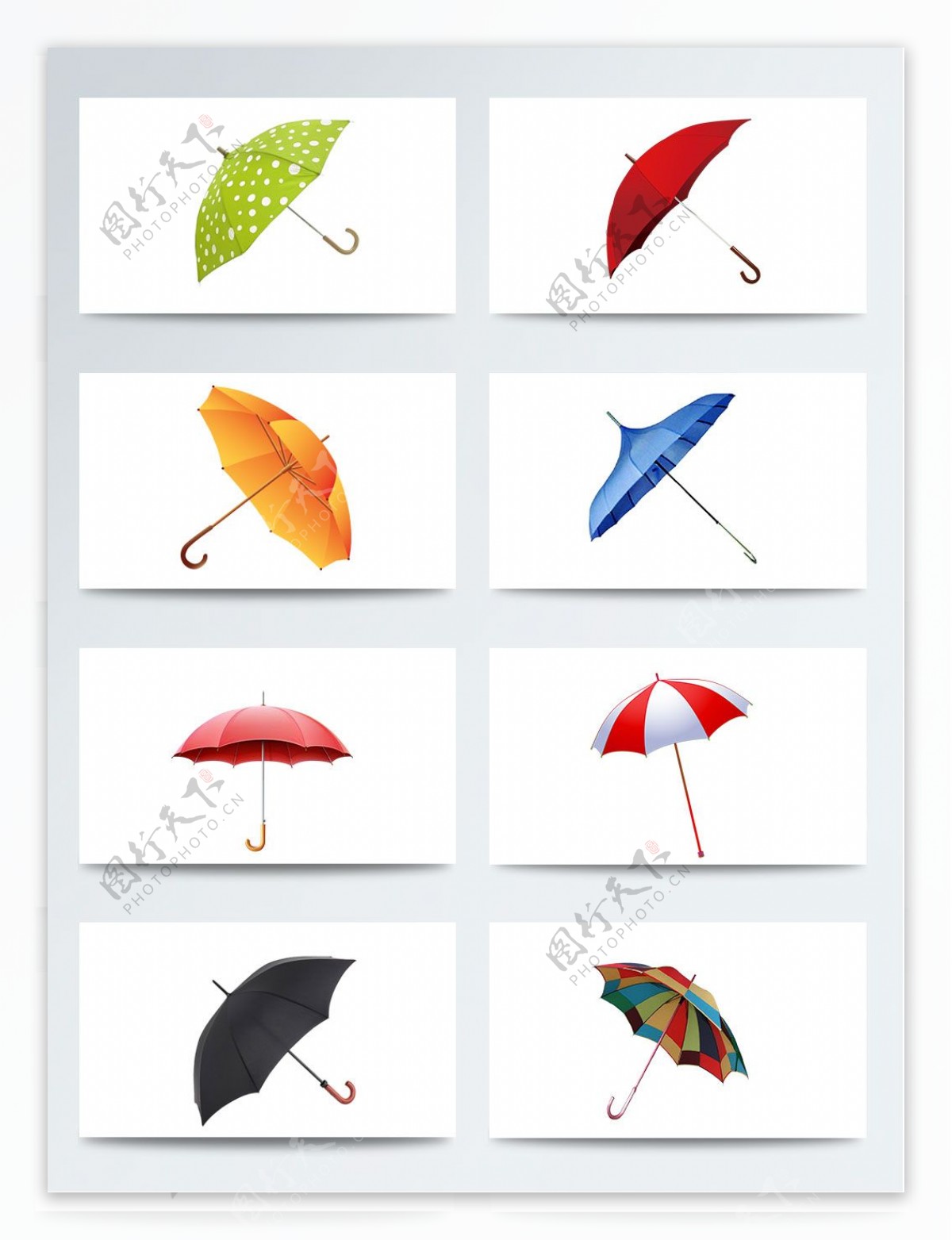 传统节气雨水相关PNG元素各种颜色的雨伞