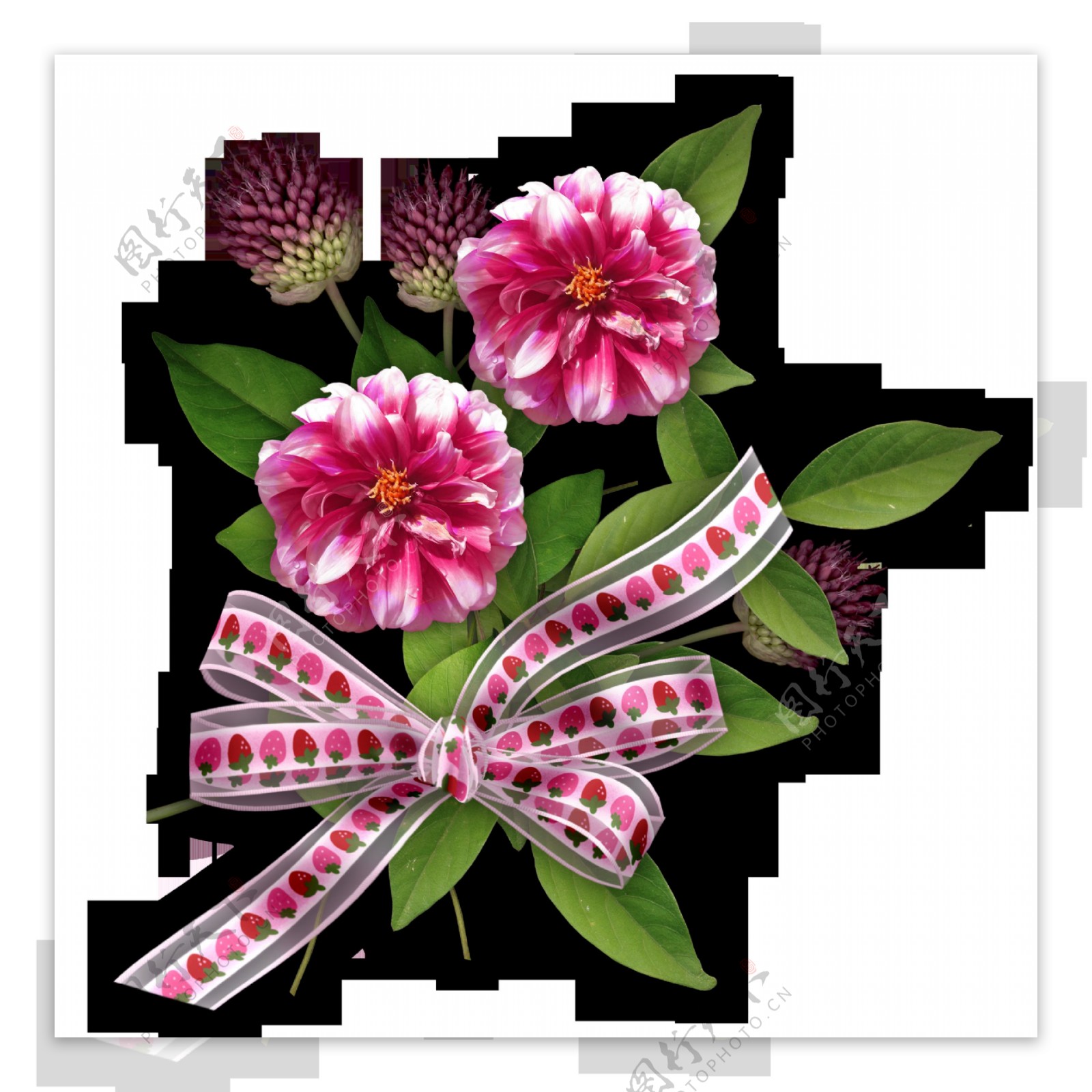 粉红色绑丝带的花束透明素材