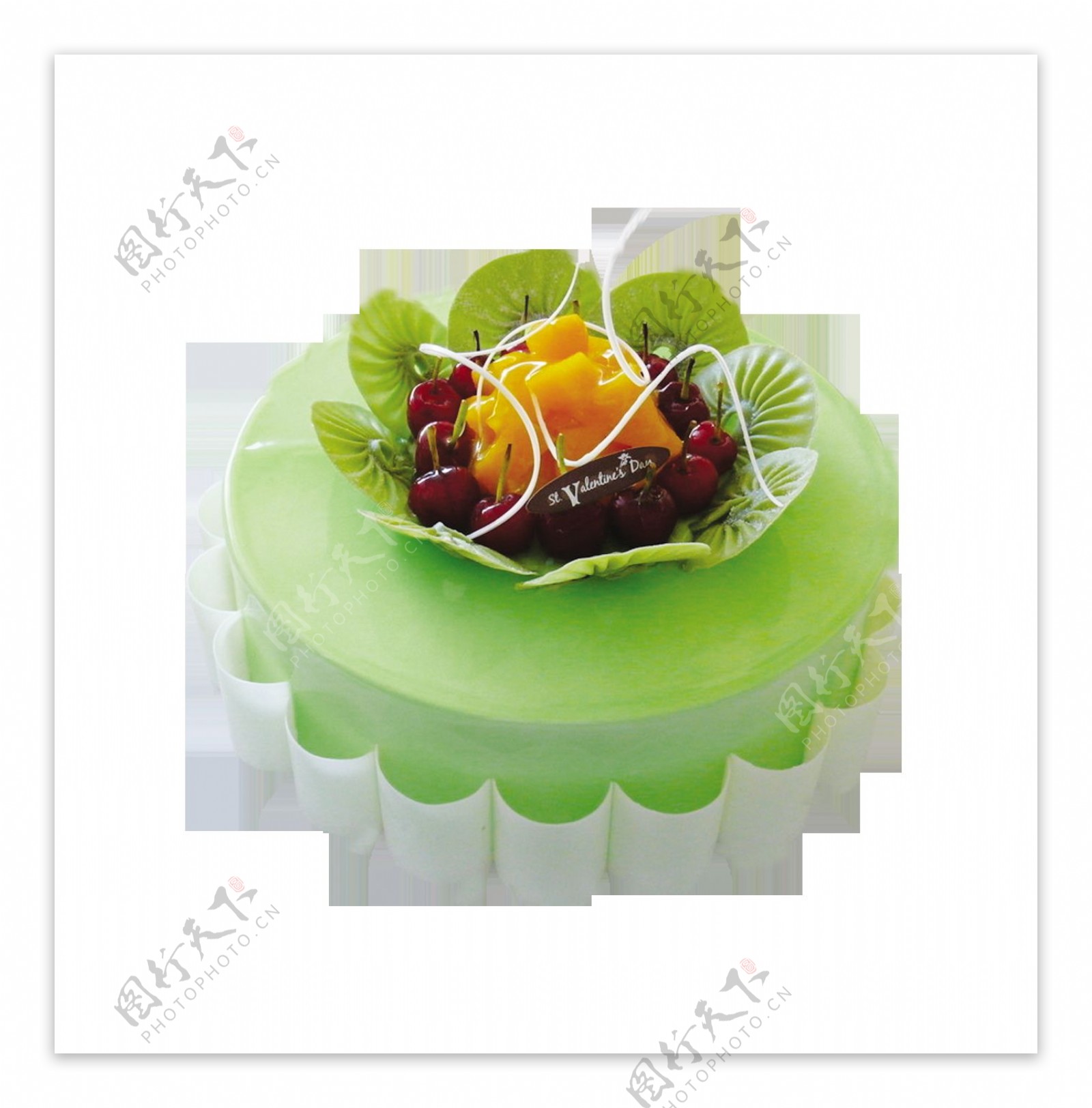 绿色水果味生日蛋糕素材