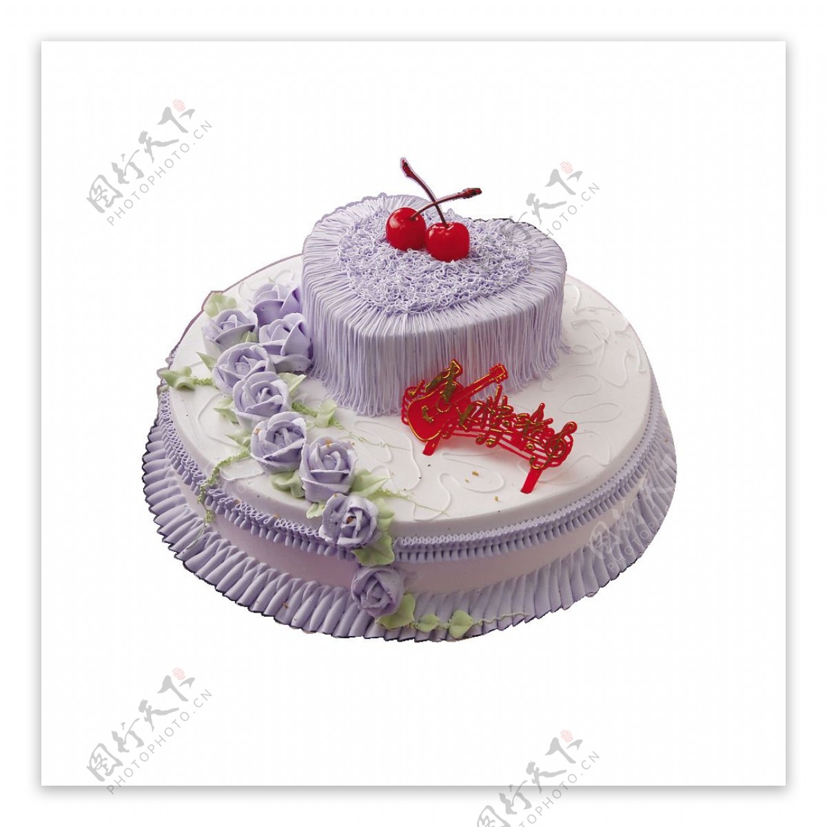 紫色双层爱心花朵蛋糕