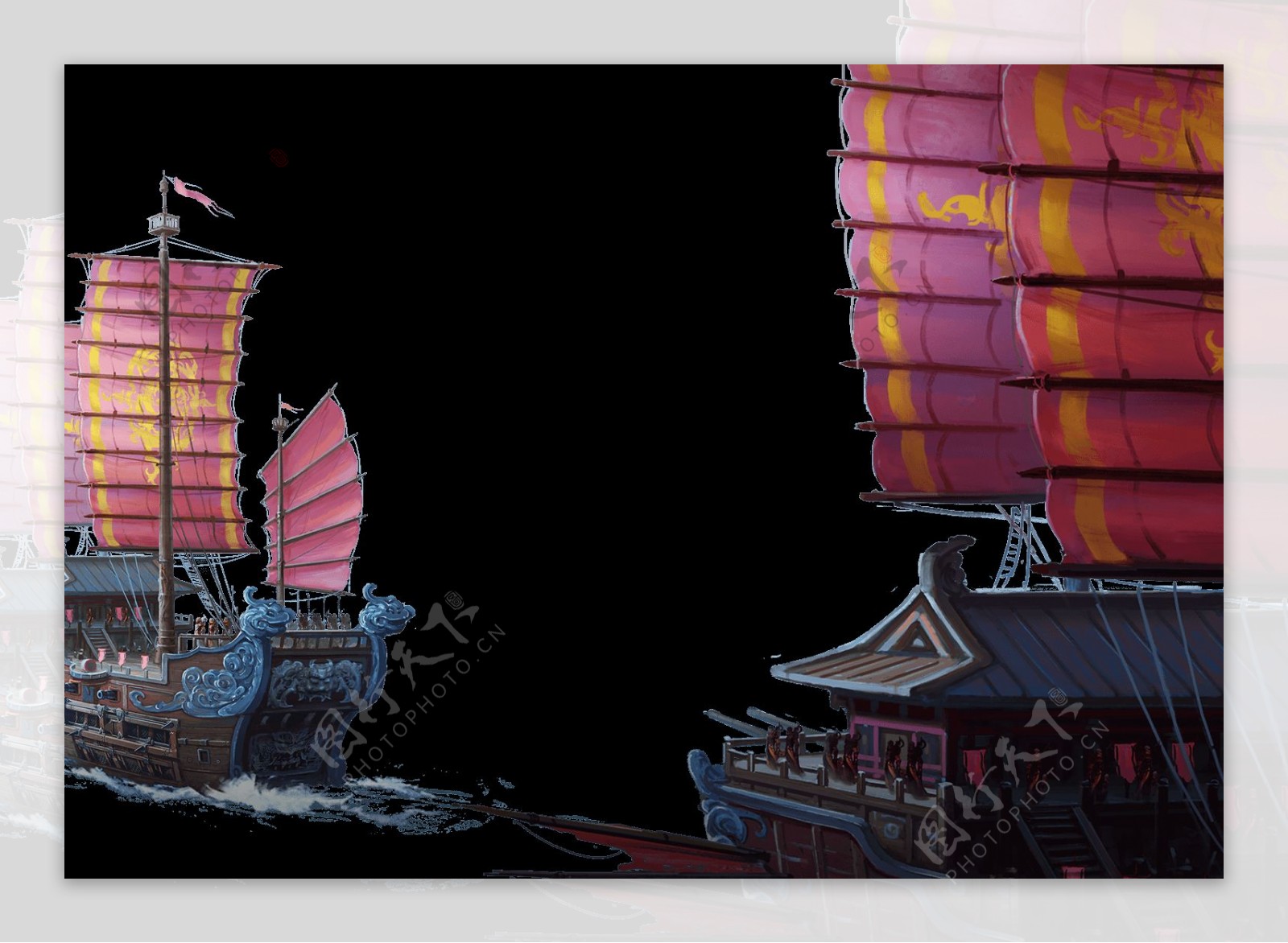 中国古代战船插画海报png元素