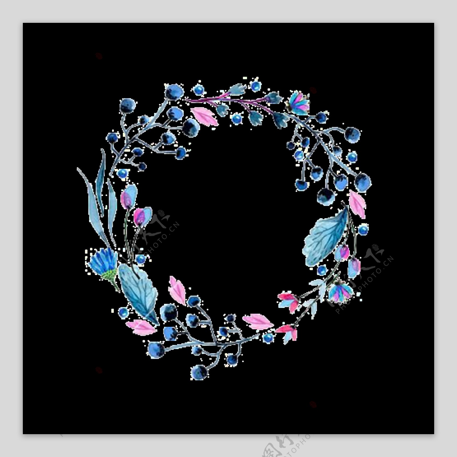 气质文艺蓝色羽毛手绘花环装饰元素