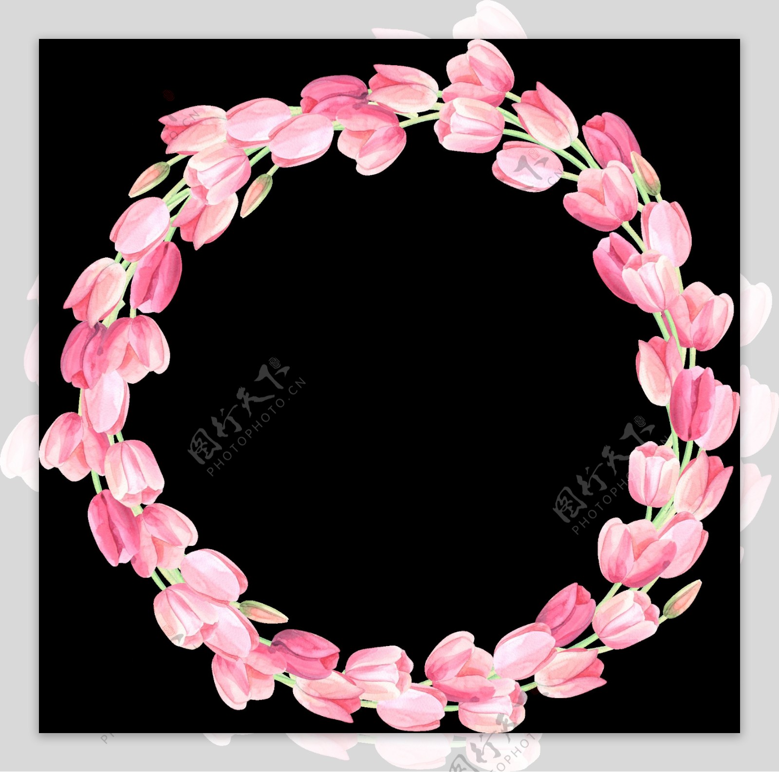 清新粉色花瓣手绘花环装饰元素
