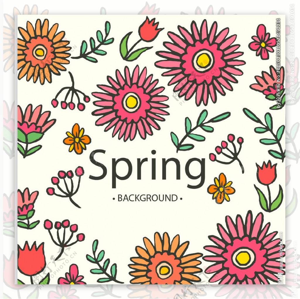 spri彩色春季花卉标签矢量图