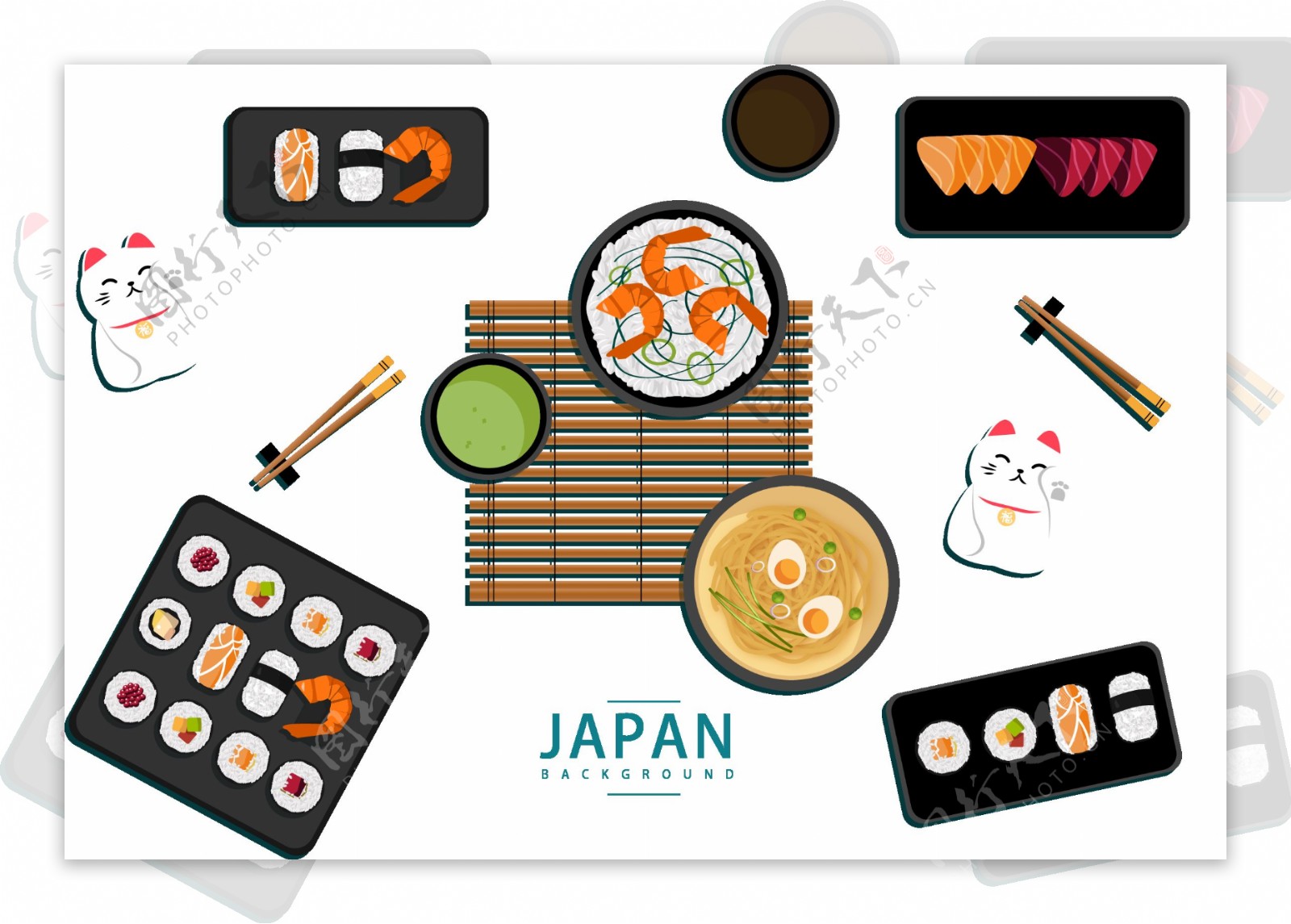 清新风格手绘日式料理美食装饰元素