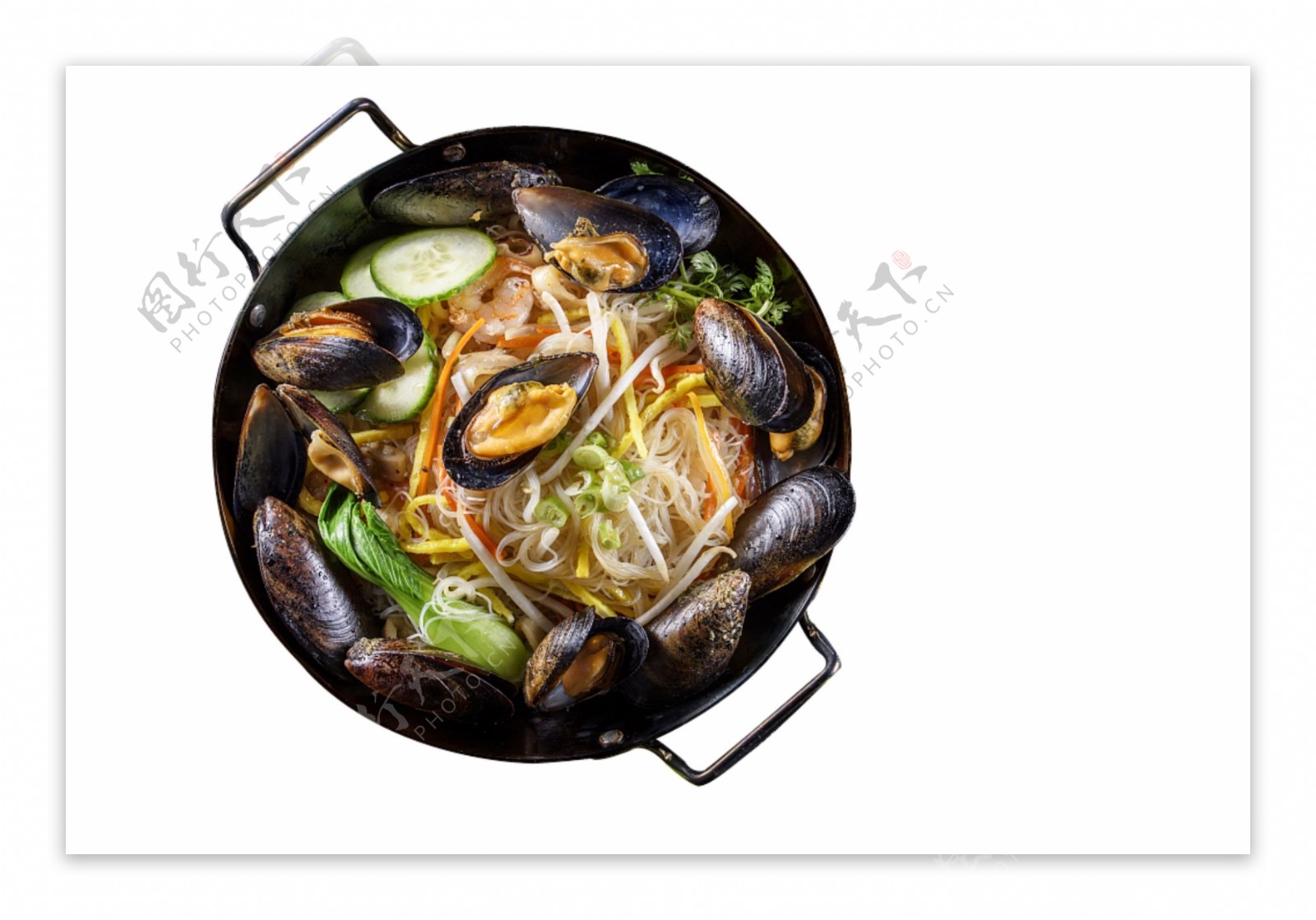 俯视图海鲜食物餐饮贝壳面蔬菜豆芽素材