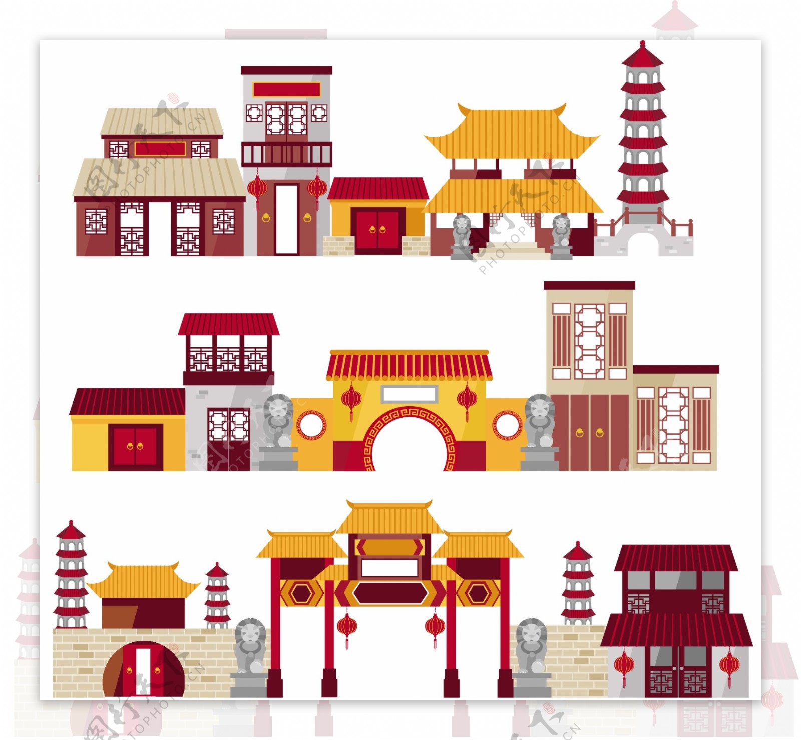 传统中国仿古建筑插画