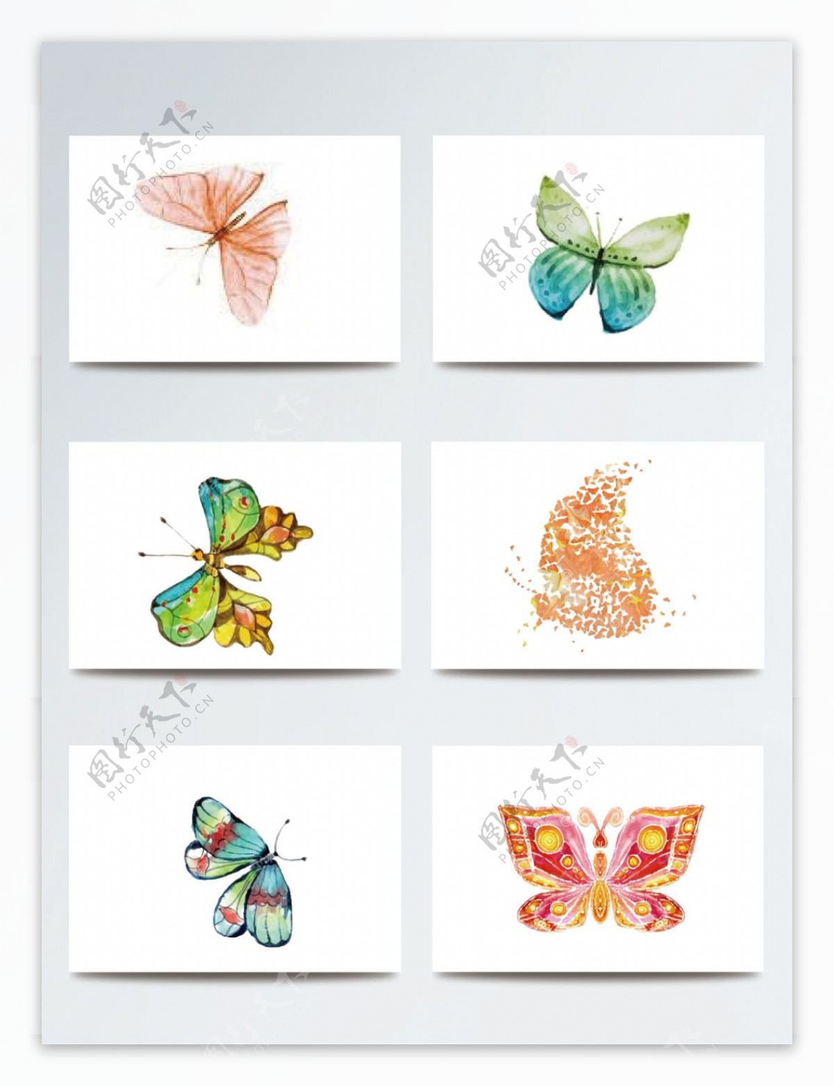 彩色平面蝴蝶矢量手绘素材