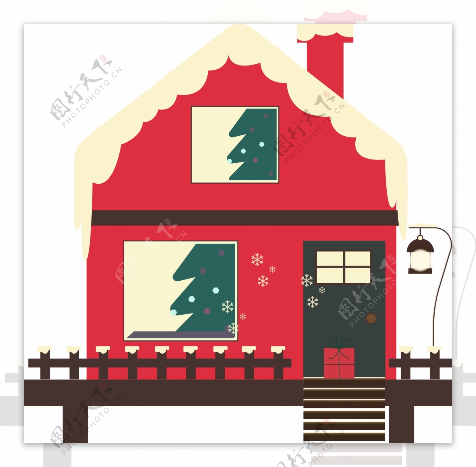 圣诞树和红房子原创元素