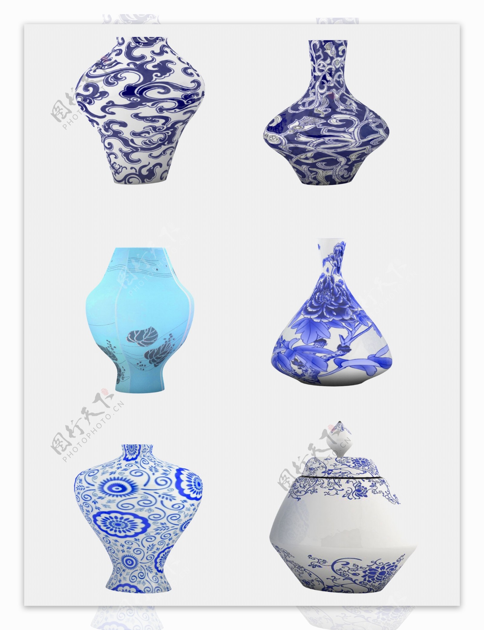 6款中式花纹陶瓷瓶青花瓷罐子艺术装饰瓶子
