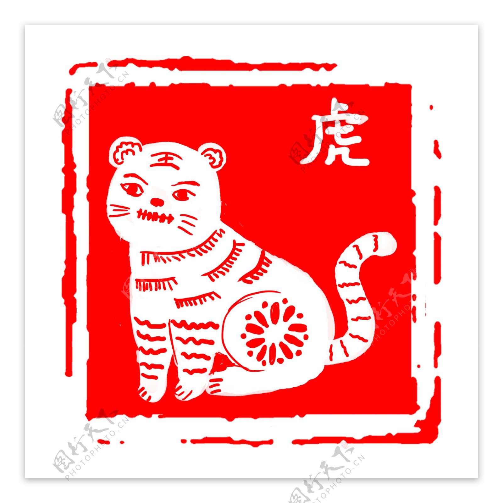 中国风红色古典生肖兔子老虎边框元素