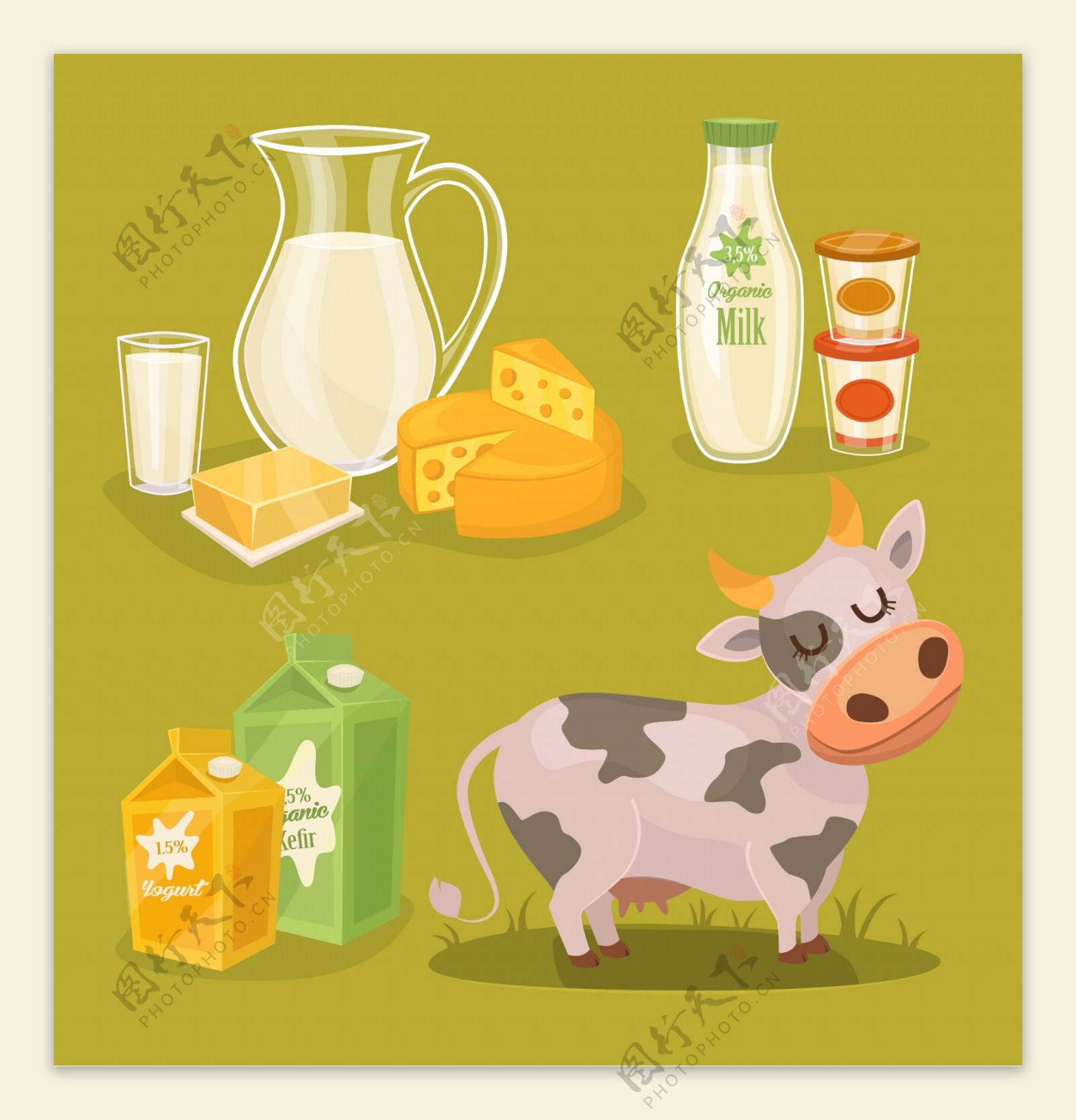 卡通牛奶和奶制品插画
