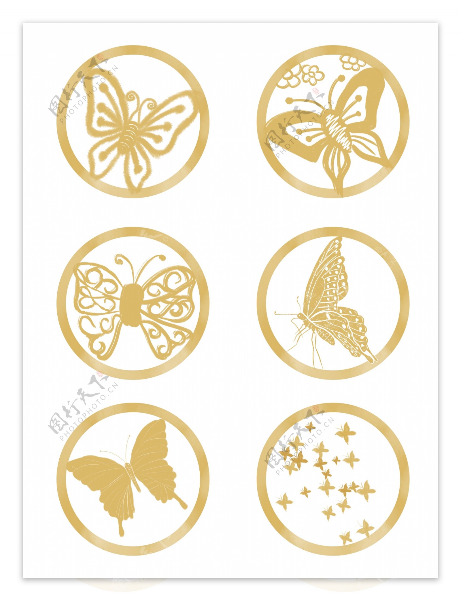 金色蝴蝶印章设计元素