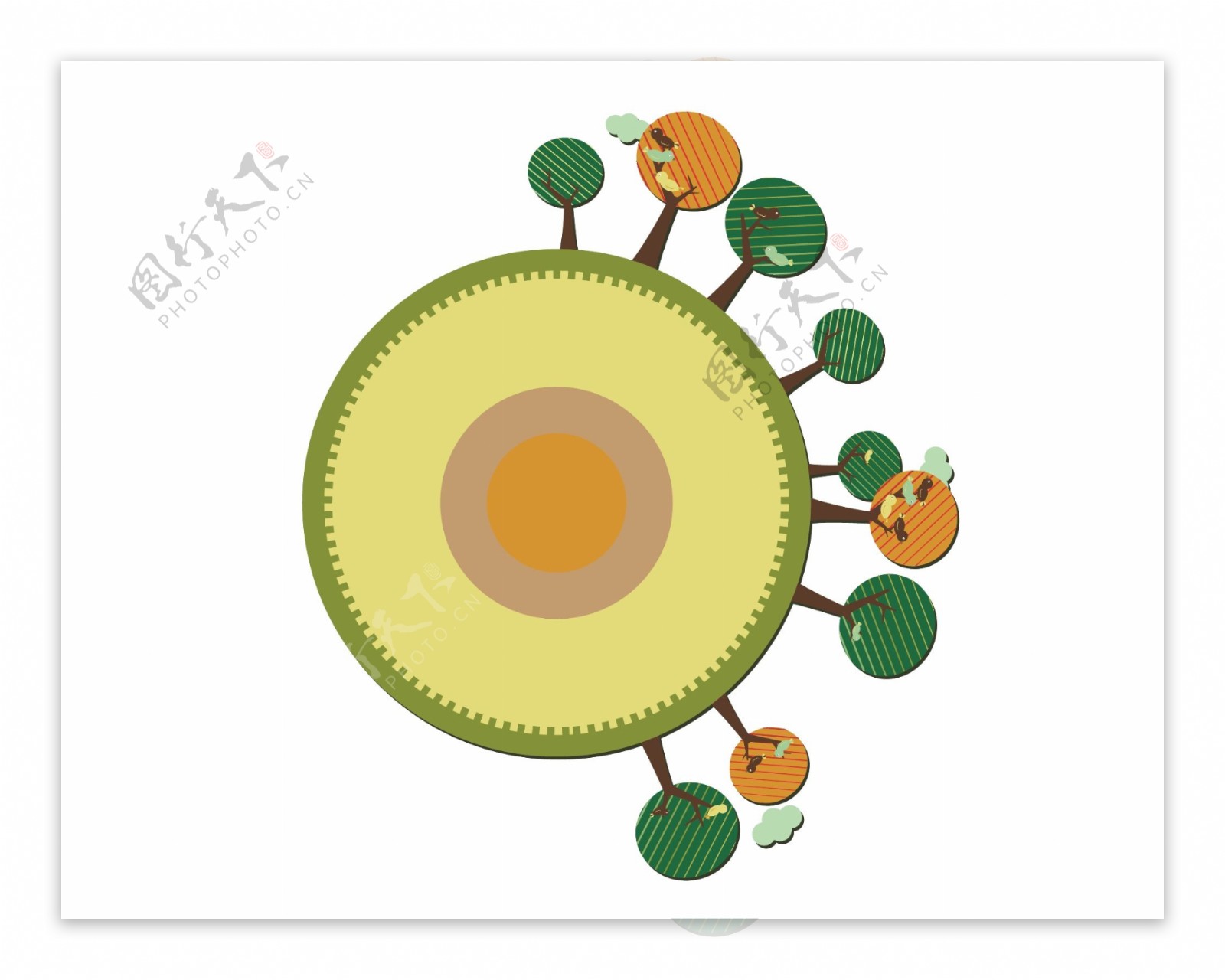 手绘彩色大树圆形圈圈元素