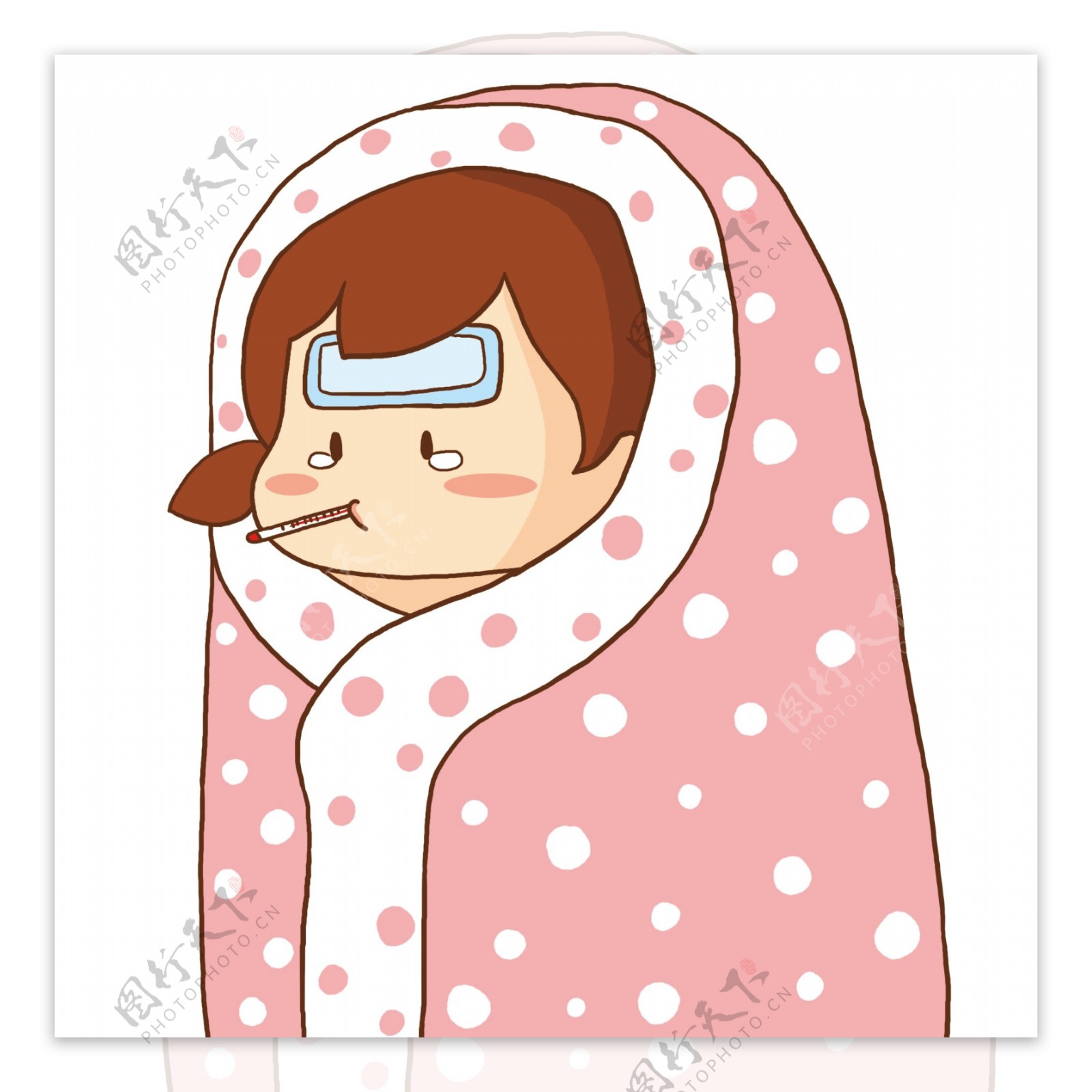 卡通可爱发烧量体温的女孩图片素材-编号32742853-图行天下