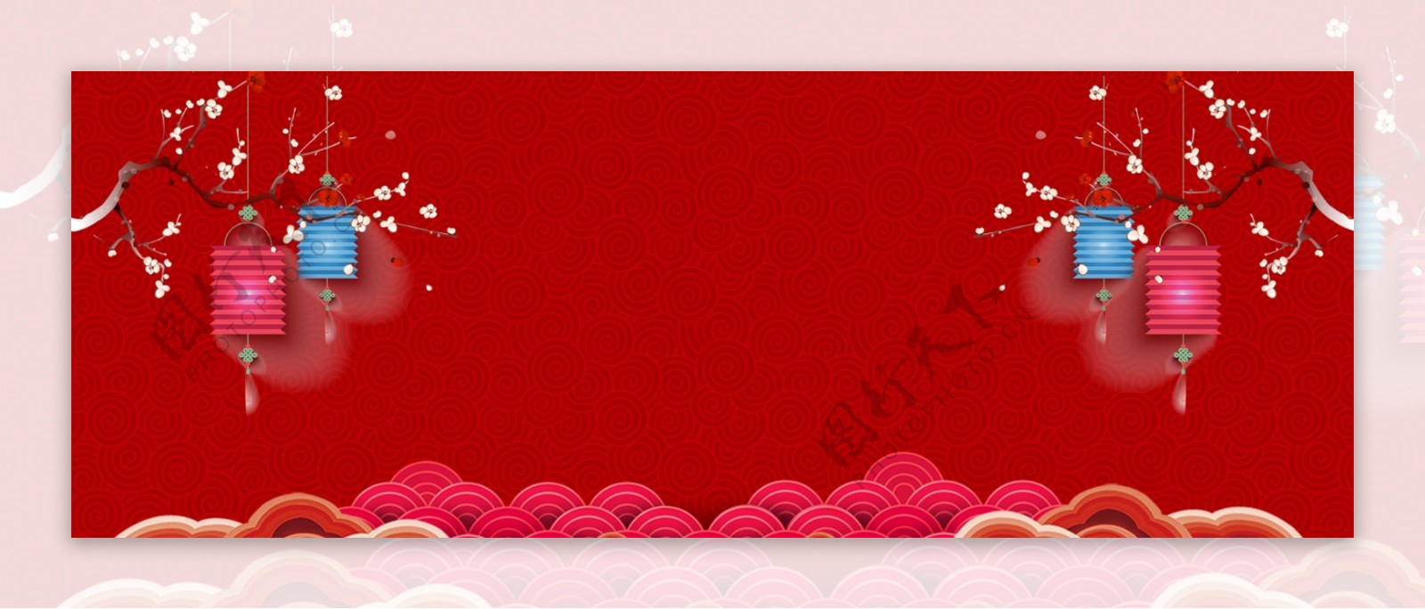 春节灯笼中国风红色喜庆背景展板设计