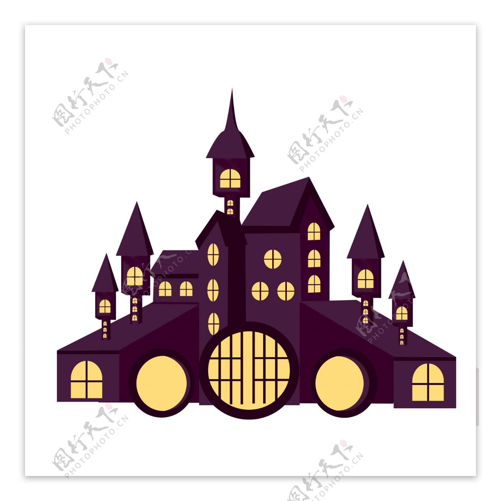 紫色卡通城堡设计可商用元素
