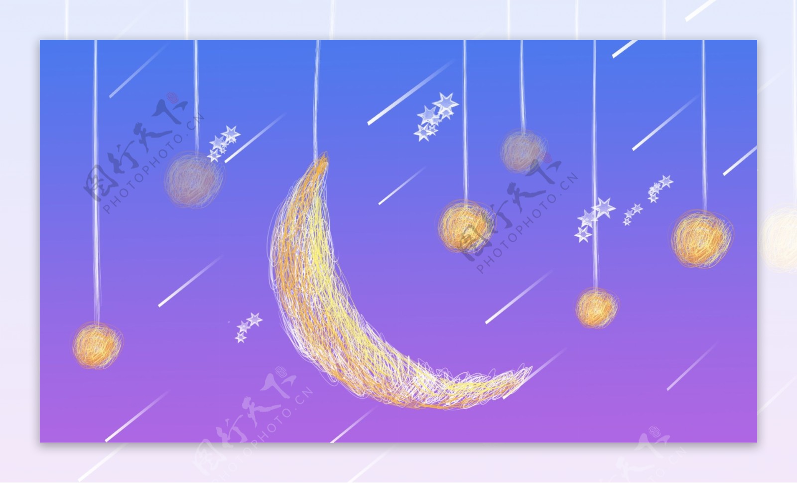 吊挂的月亮和圆球卡通背景