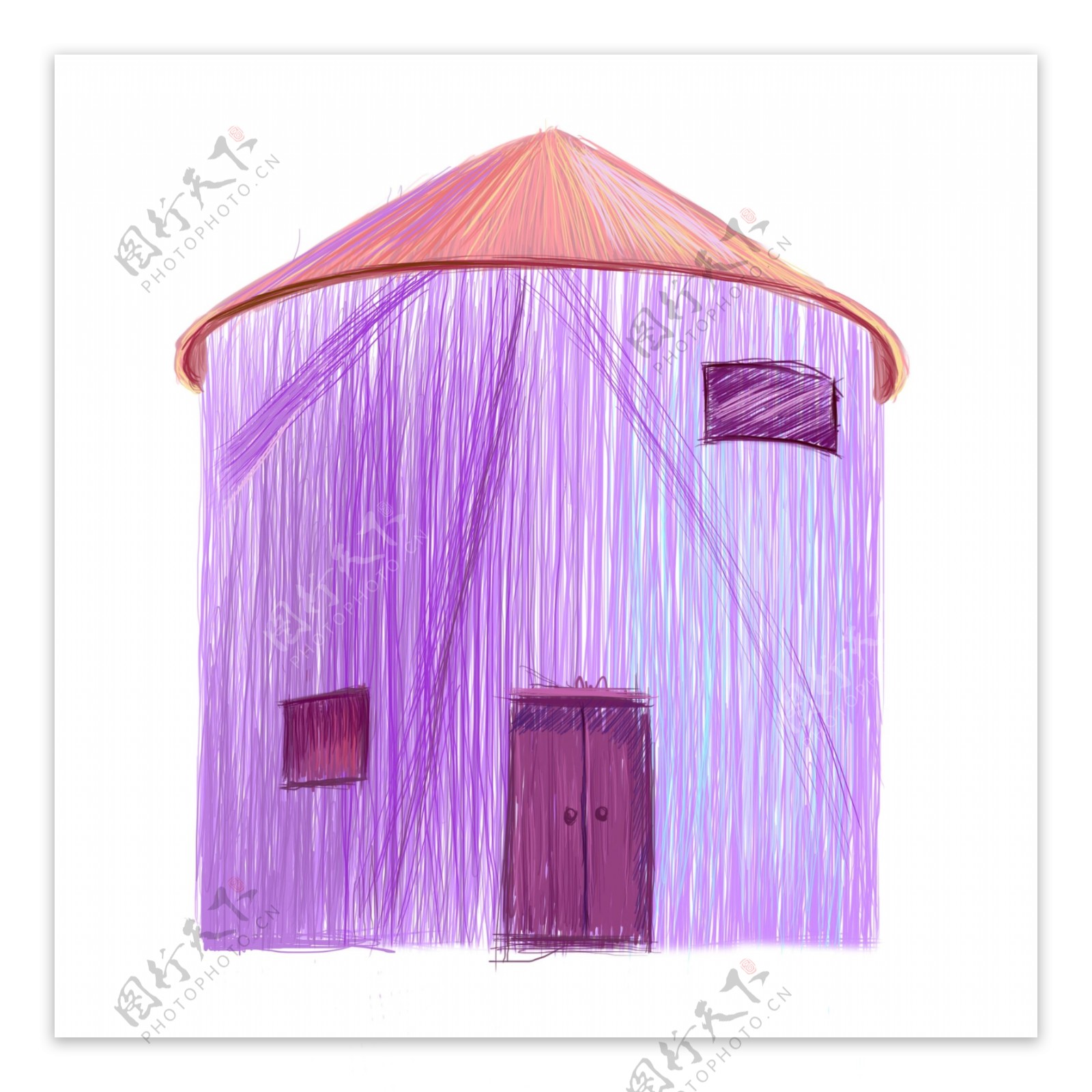 手绘可爱紫色房子仓库原创元素