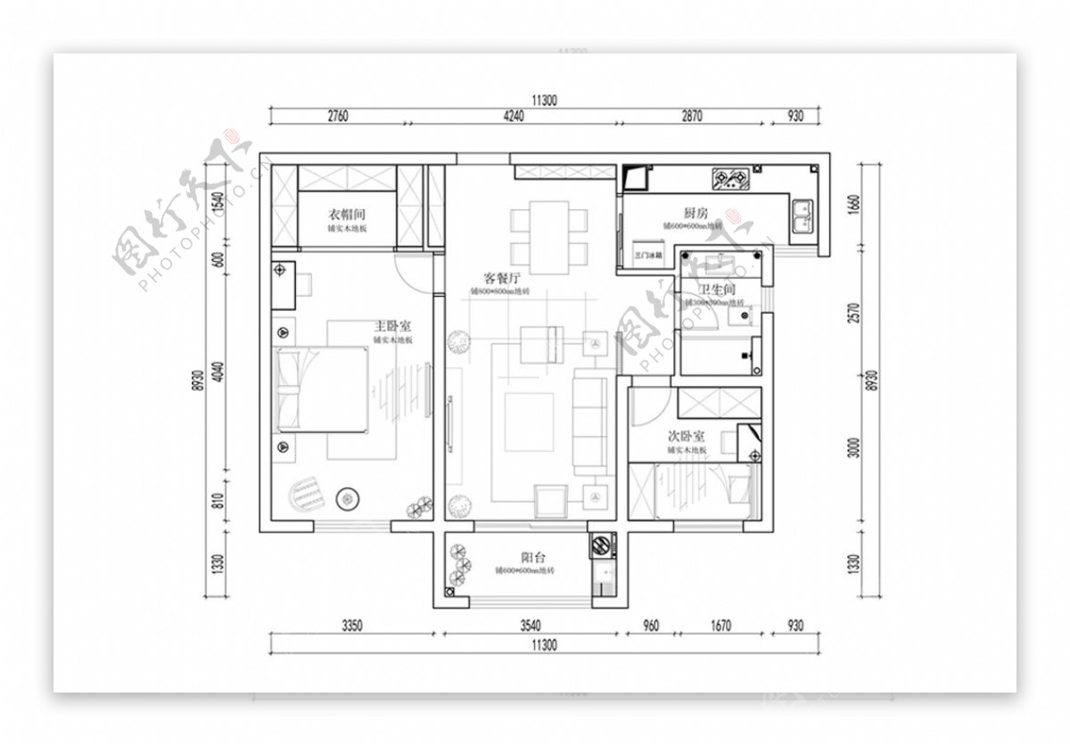 CAD两室一厅户型方案