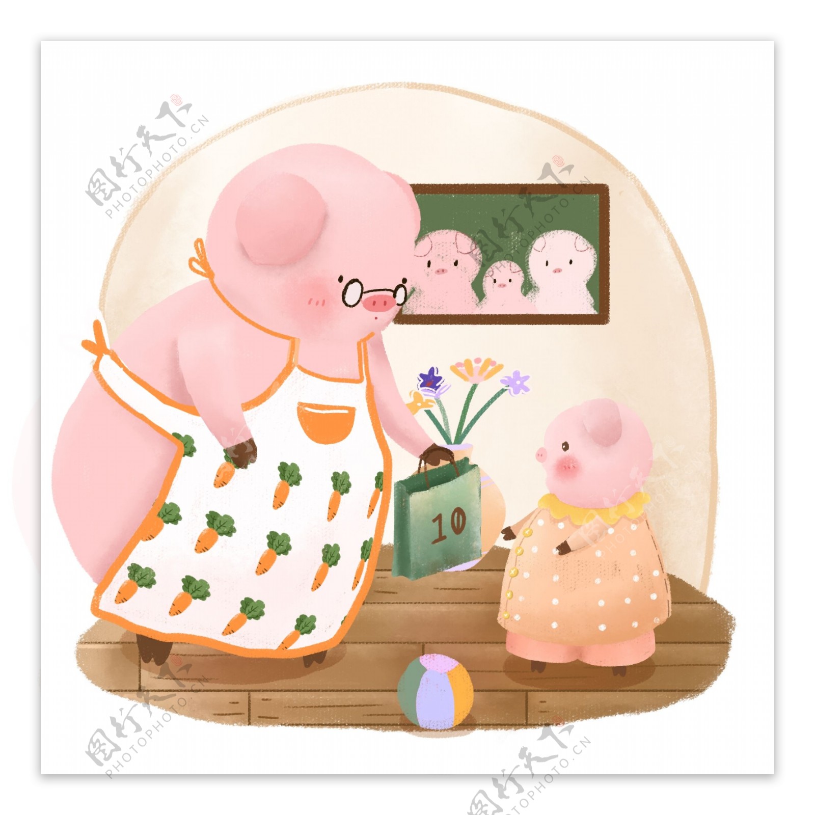 生肖动物猪礼物卡通可爱儿童手绘插画元素