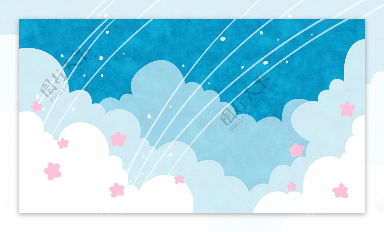蓝天白云粉色碎花流线卡通手绘背景